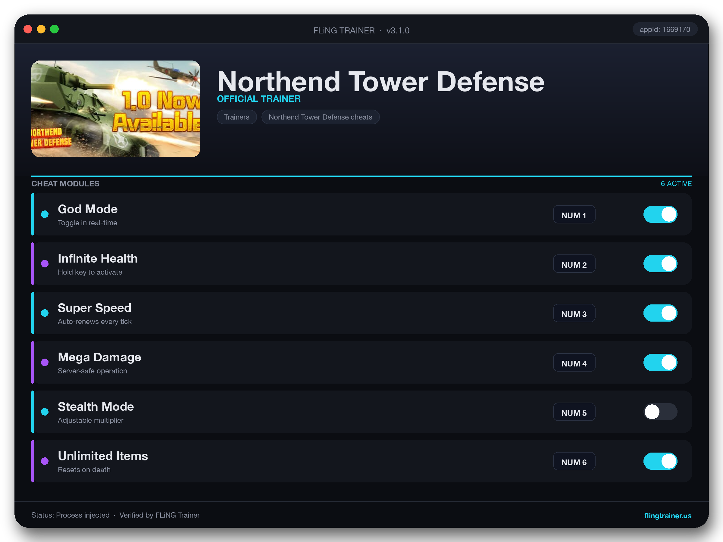 Northend Tower Defense Trainer interface