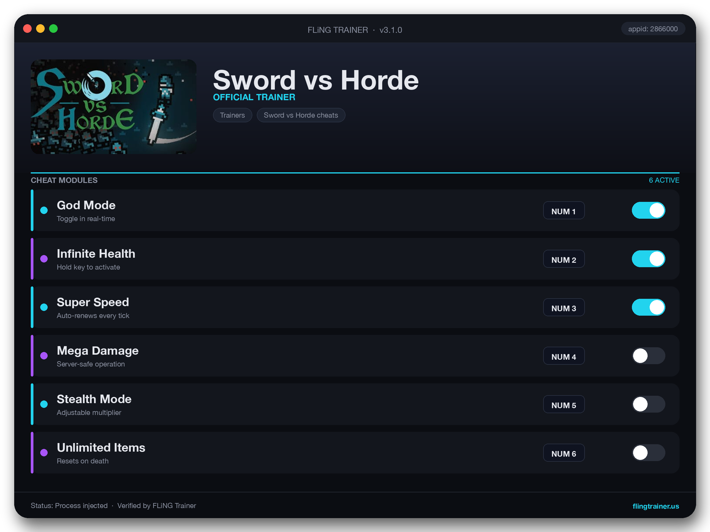 Sword vs Horde Trainer interface