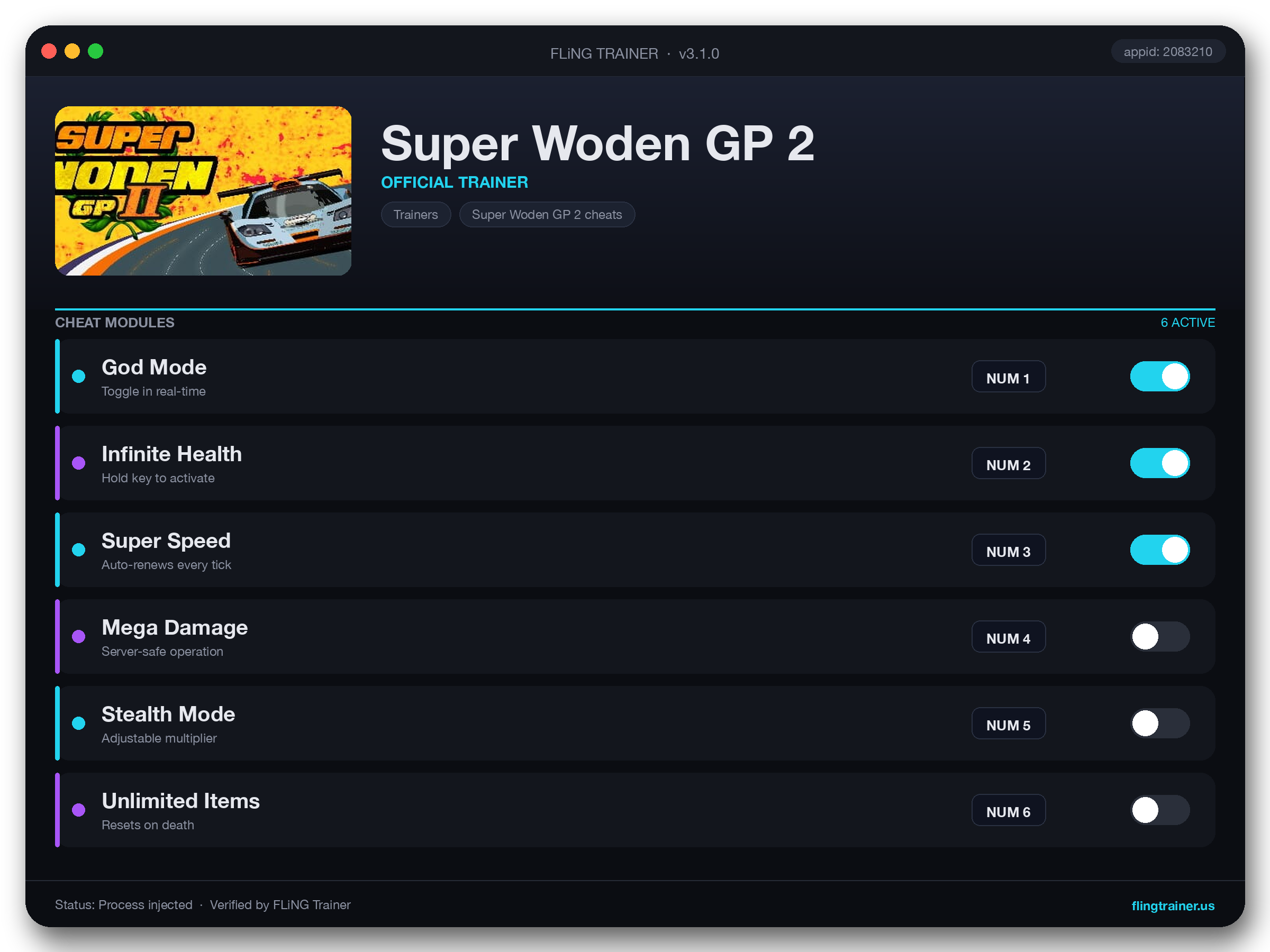 Super Woden GP 2 Trainer interface