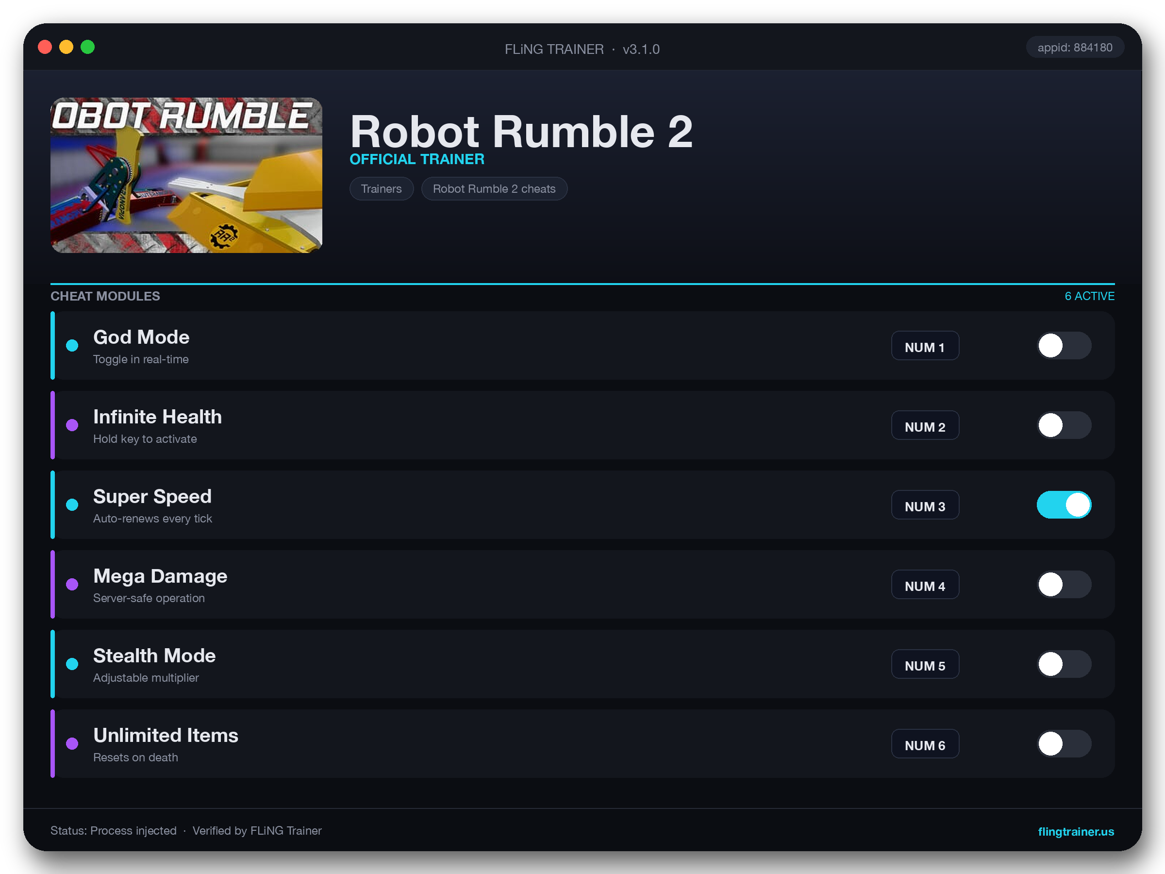 Robot Rumble 2 Trainer interface