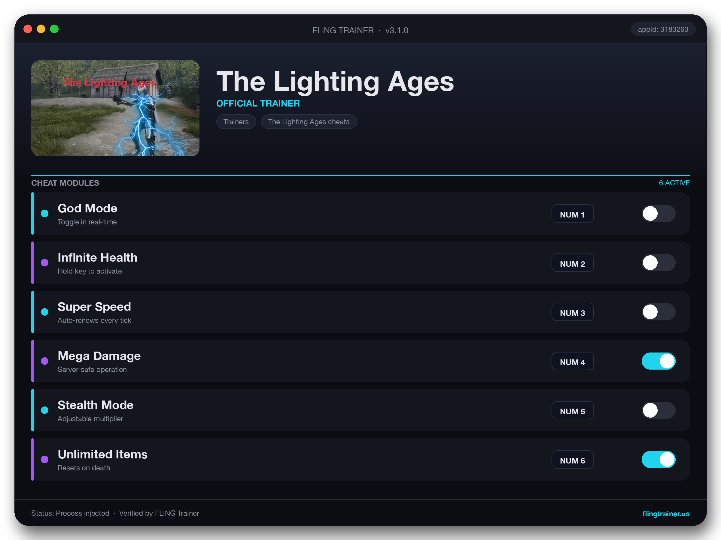 The Lighting Ages Trainer interface