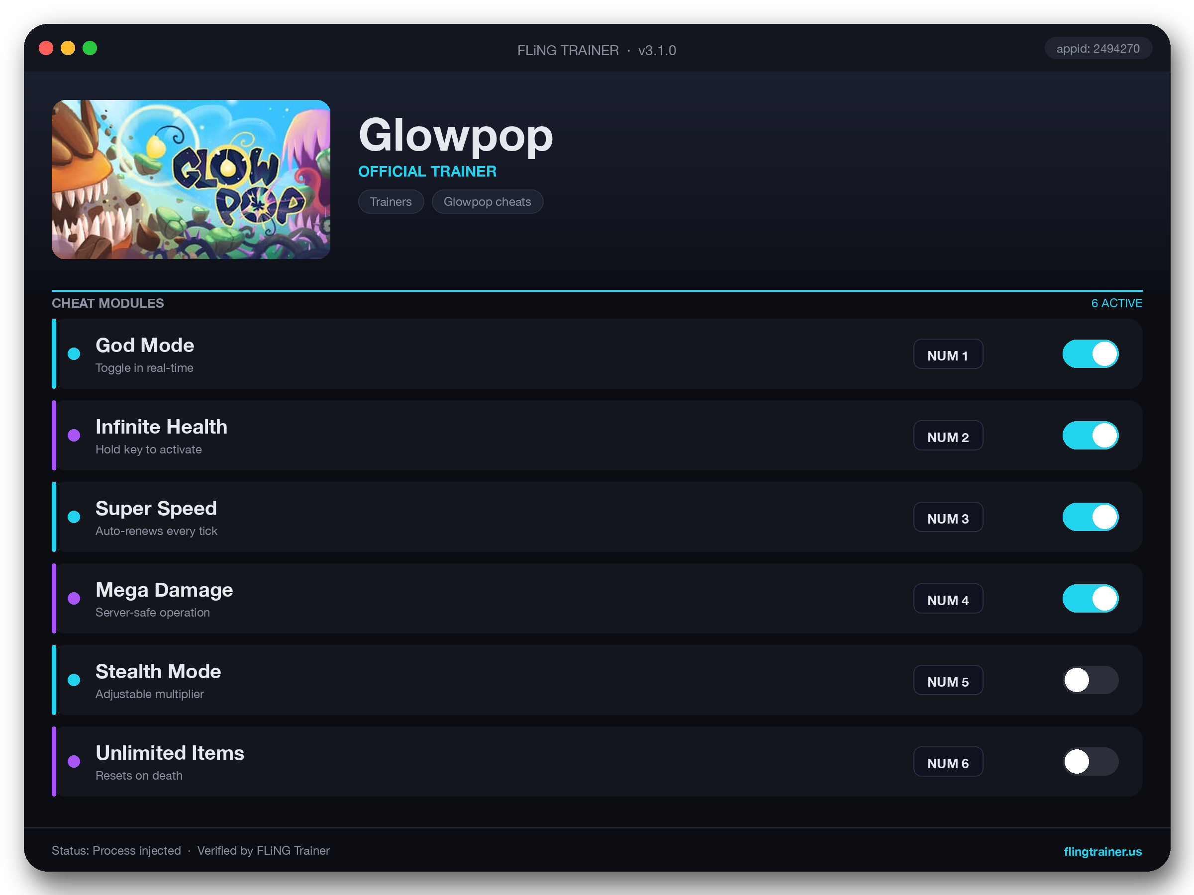 Glowpop Trainer interface