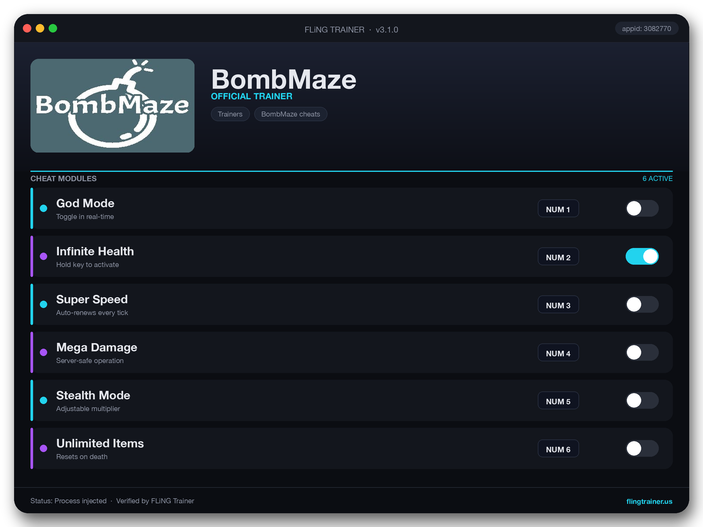BombMaze Trainer interface