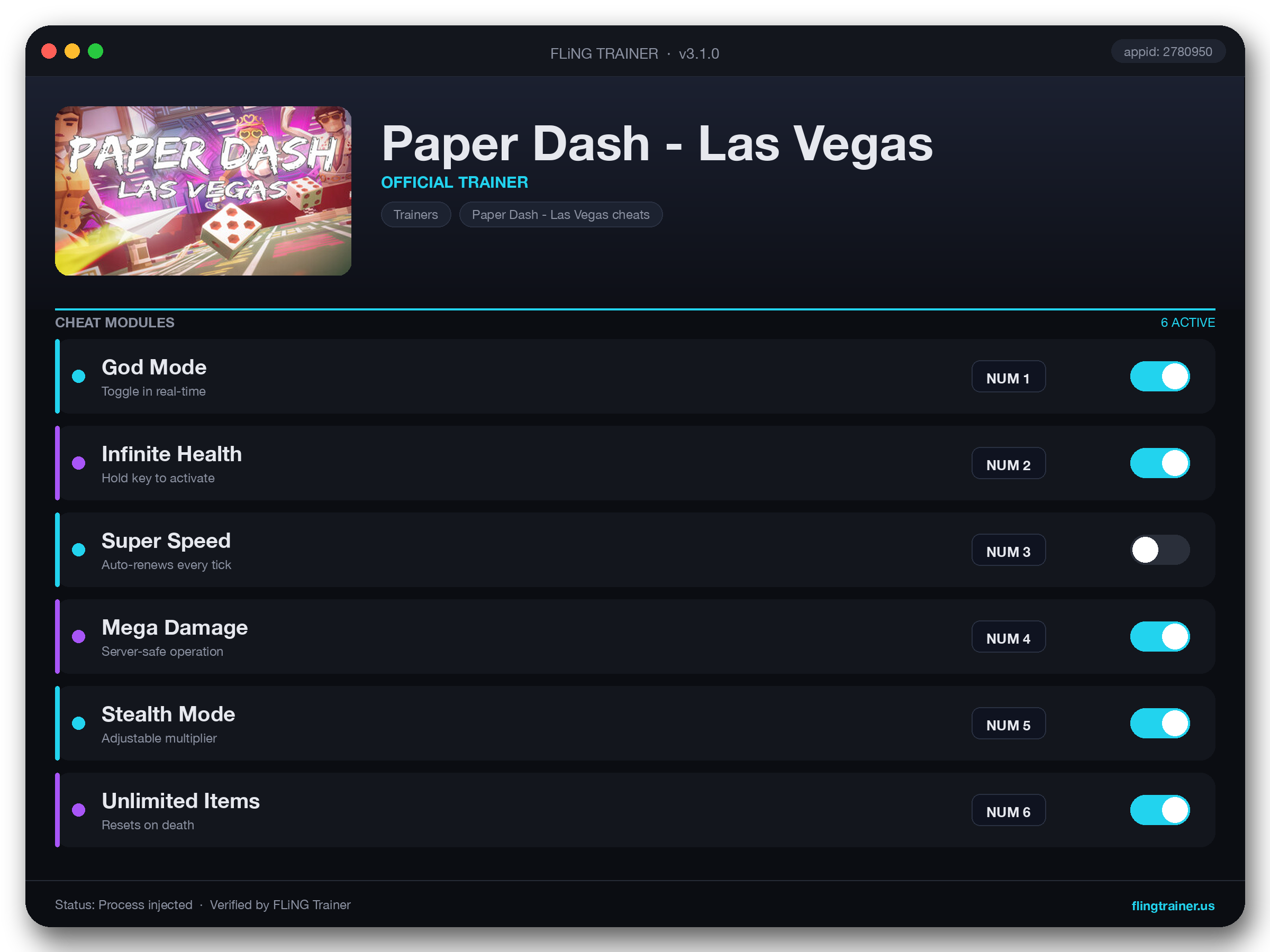 Paper Dash - Las Vegas Trainer interface