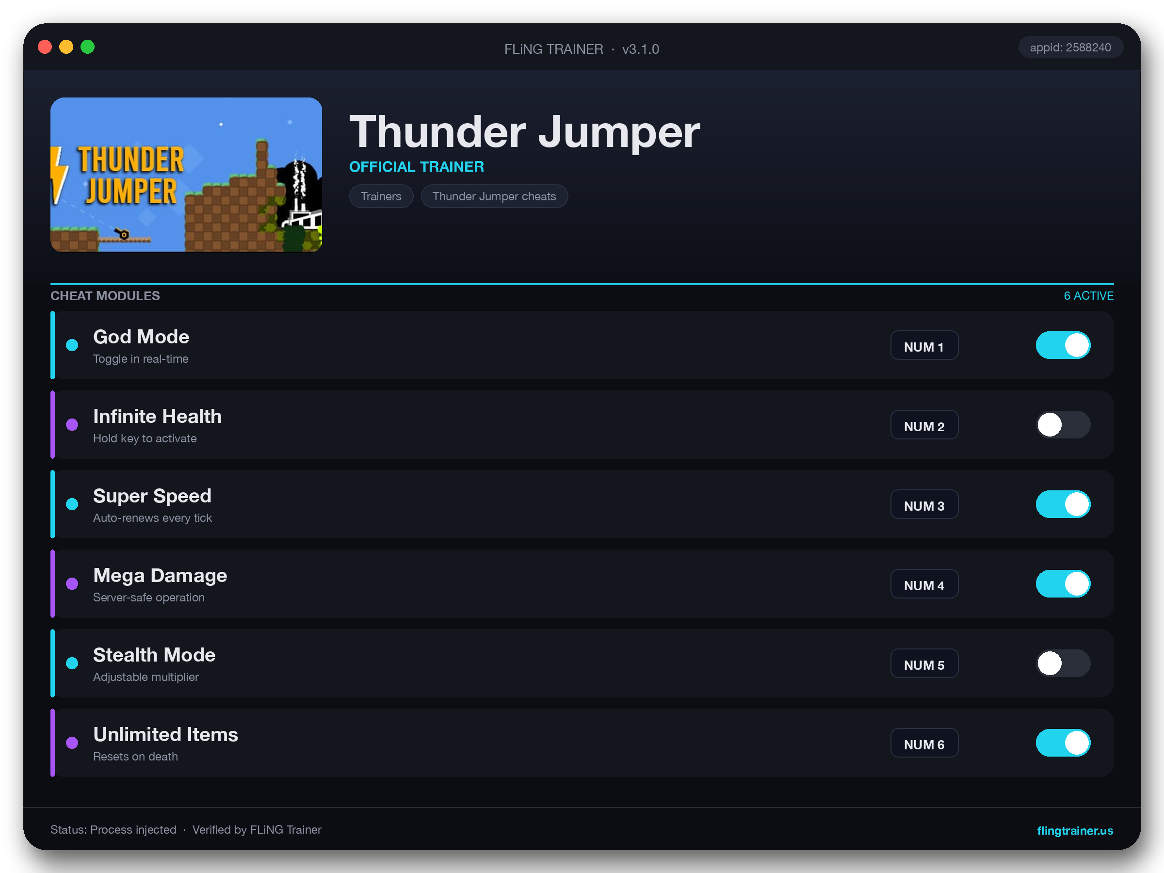 Thunder Jumper Trainer interface