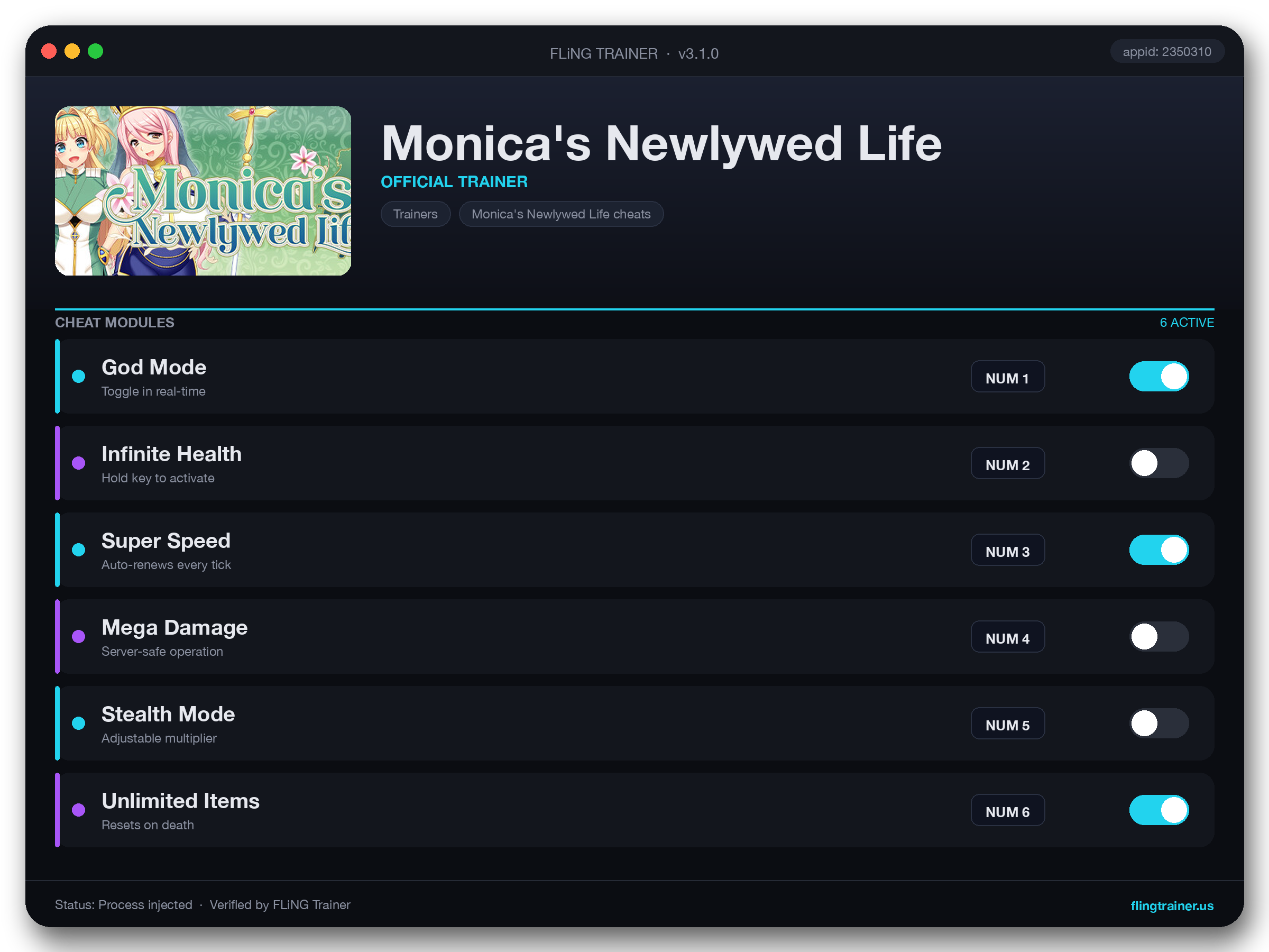 Monica's Newlywed Life Trainer interface