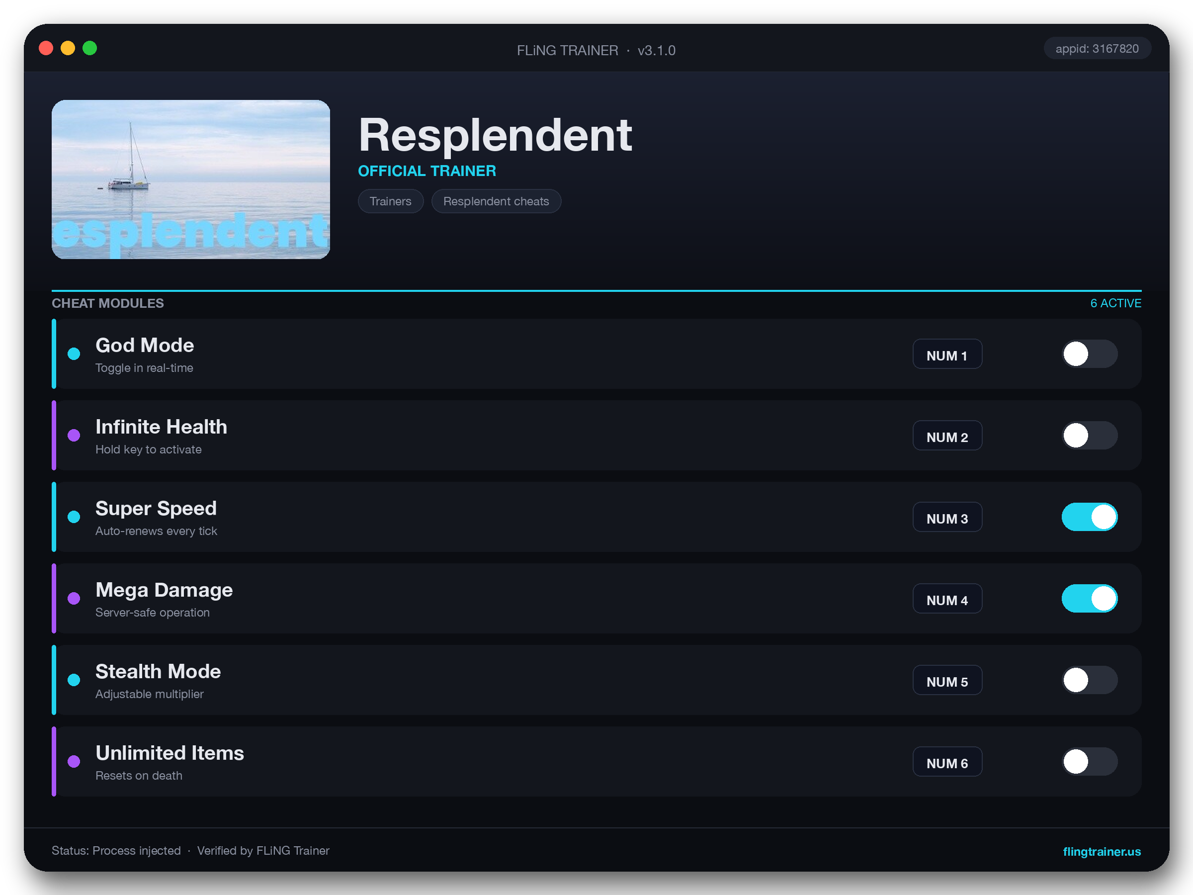 Resplendent Trainer interface