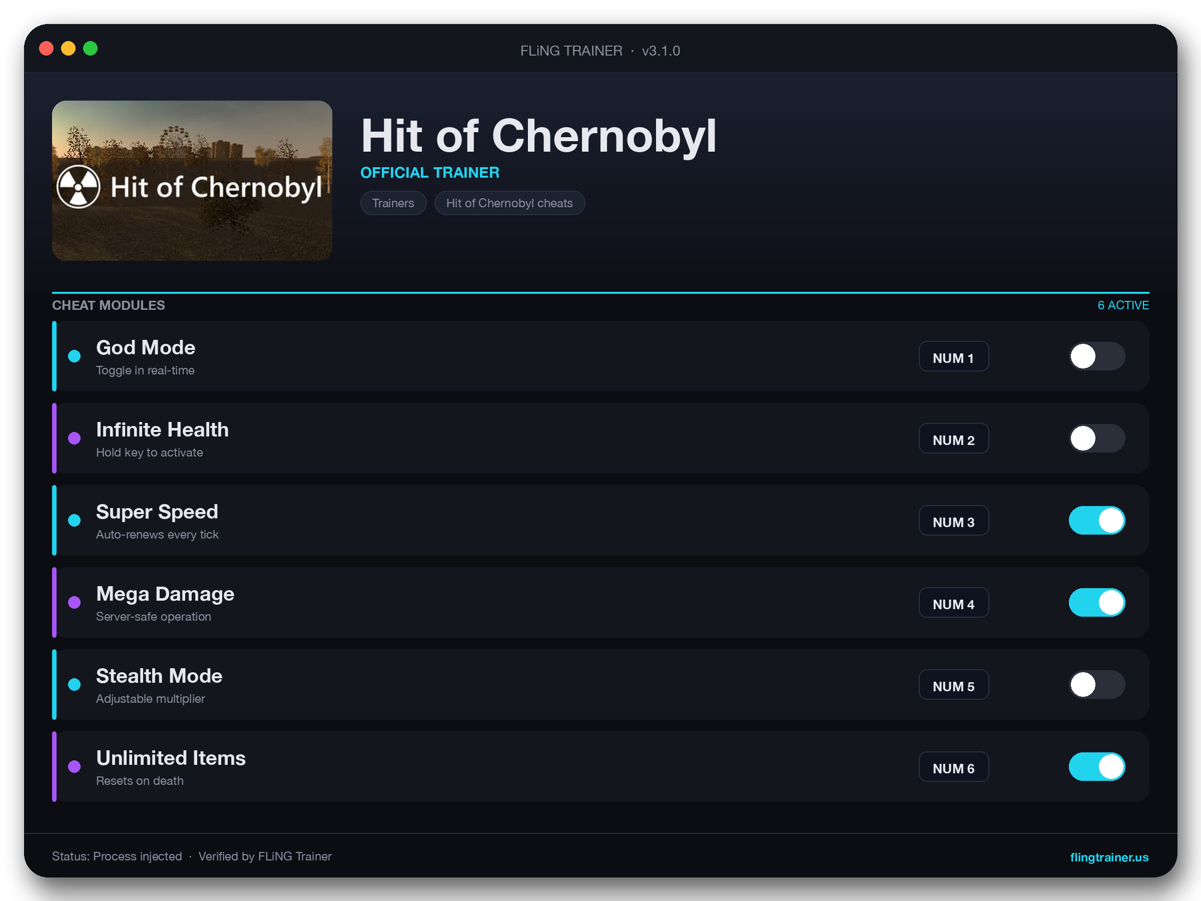 Hit of Chernobyl Trainer interface