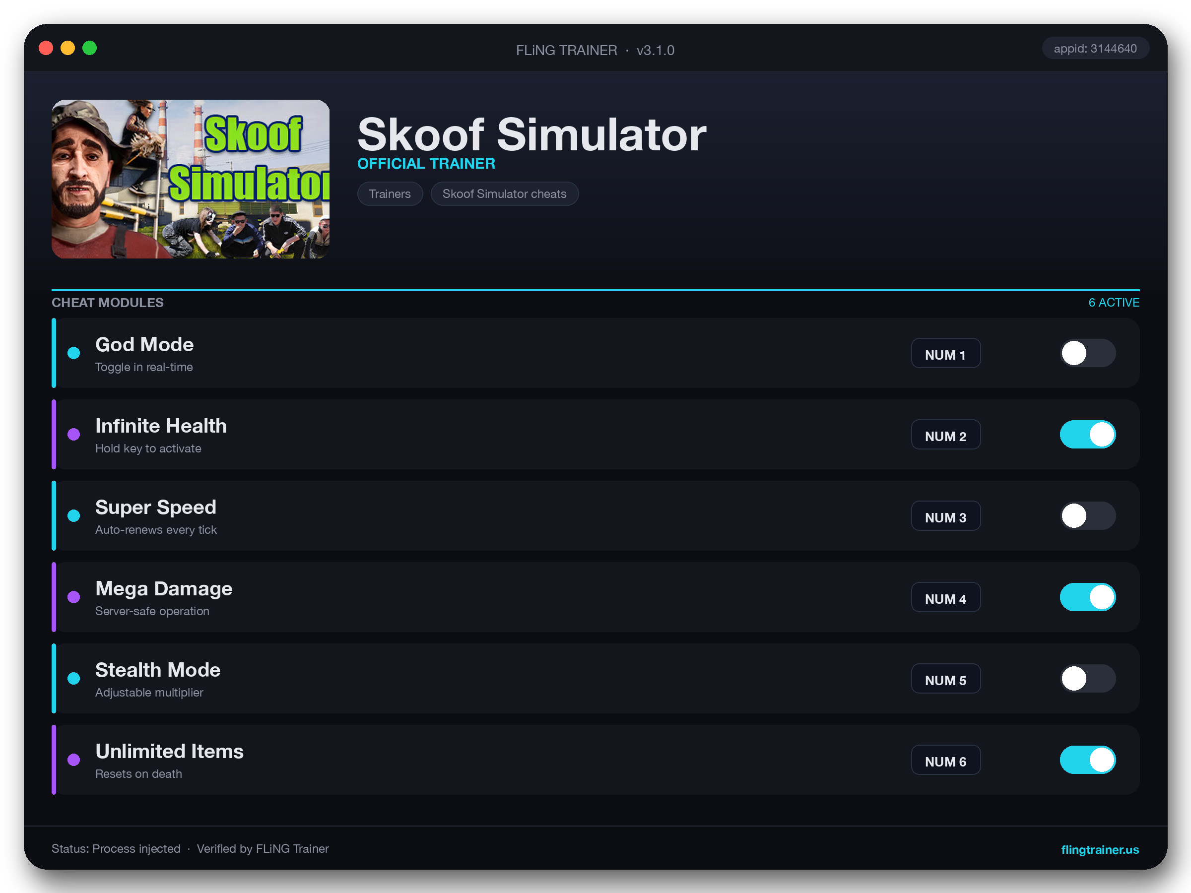 Skoof Simulator Trainer interface
