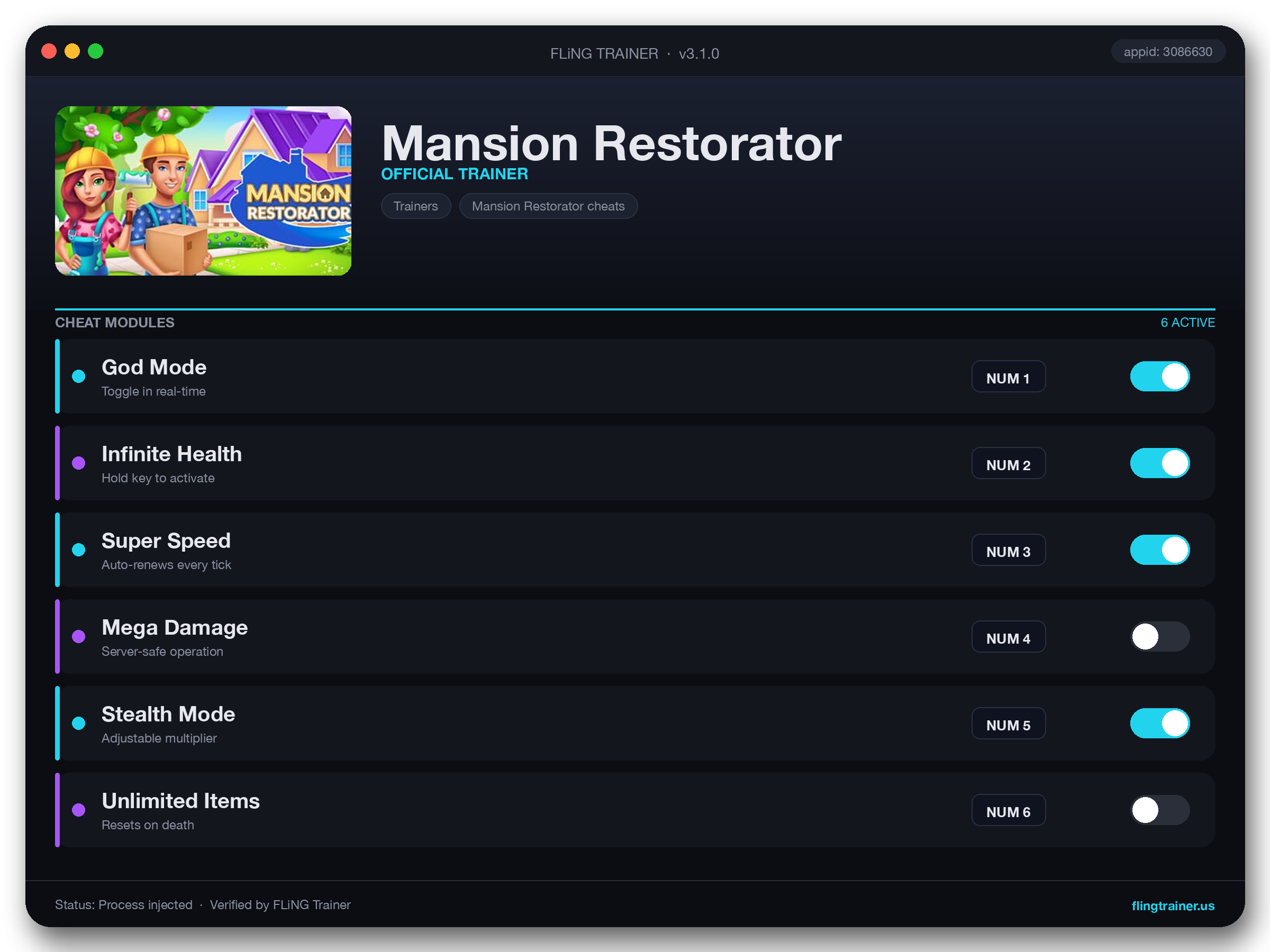 Mansion Restorator Trainer interface