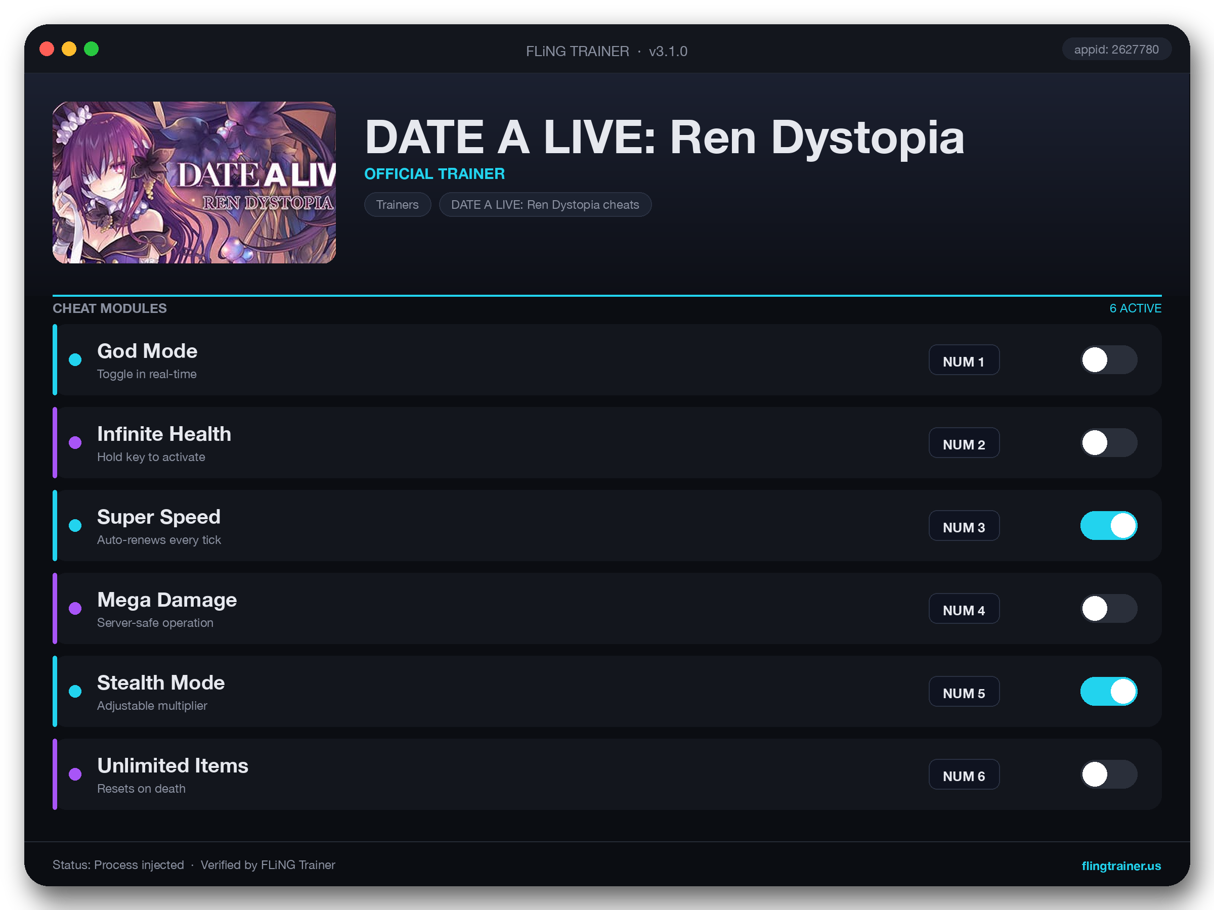 DATE A LIVE: Ren Dystopia Trainer interface