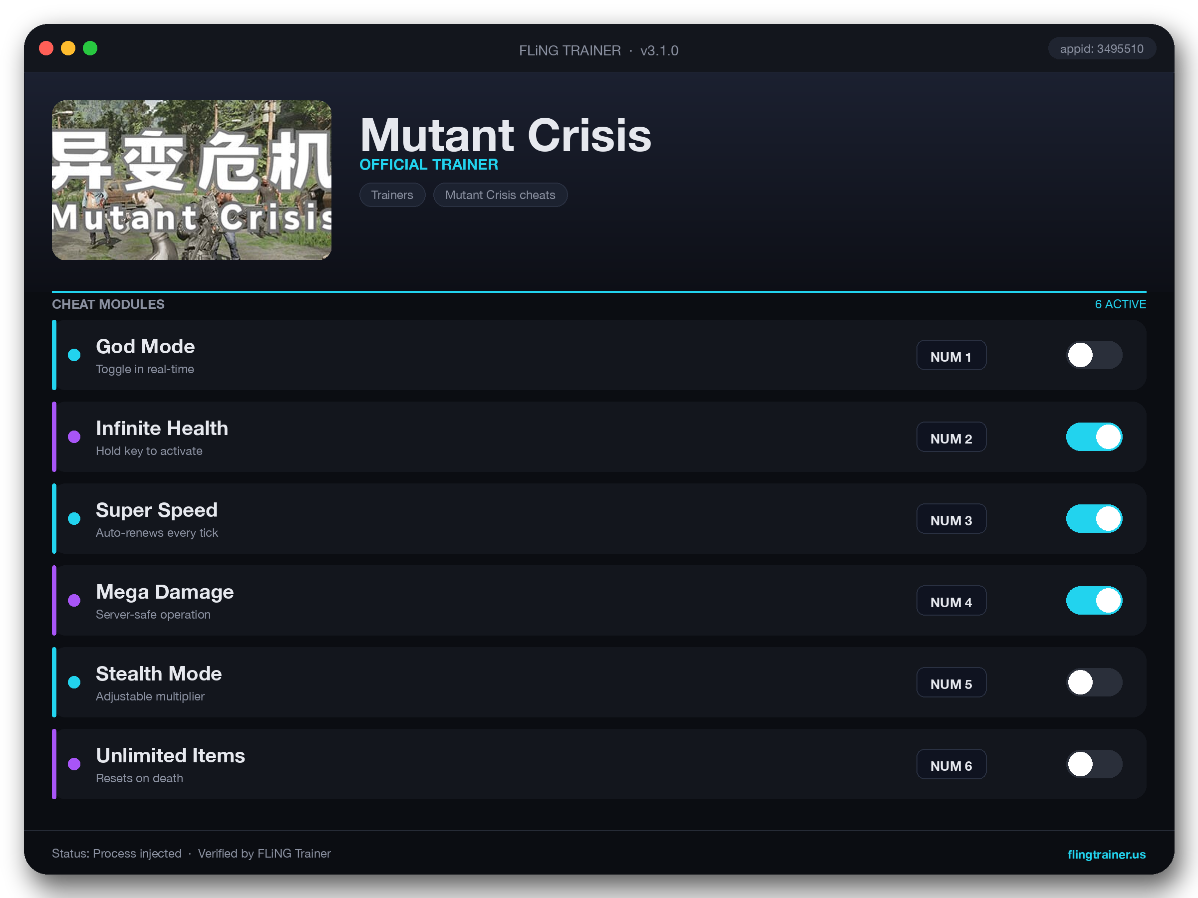 Mutant Crisis Trainer interface