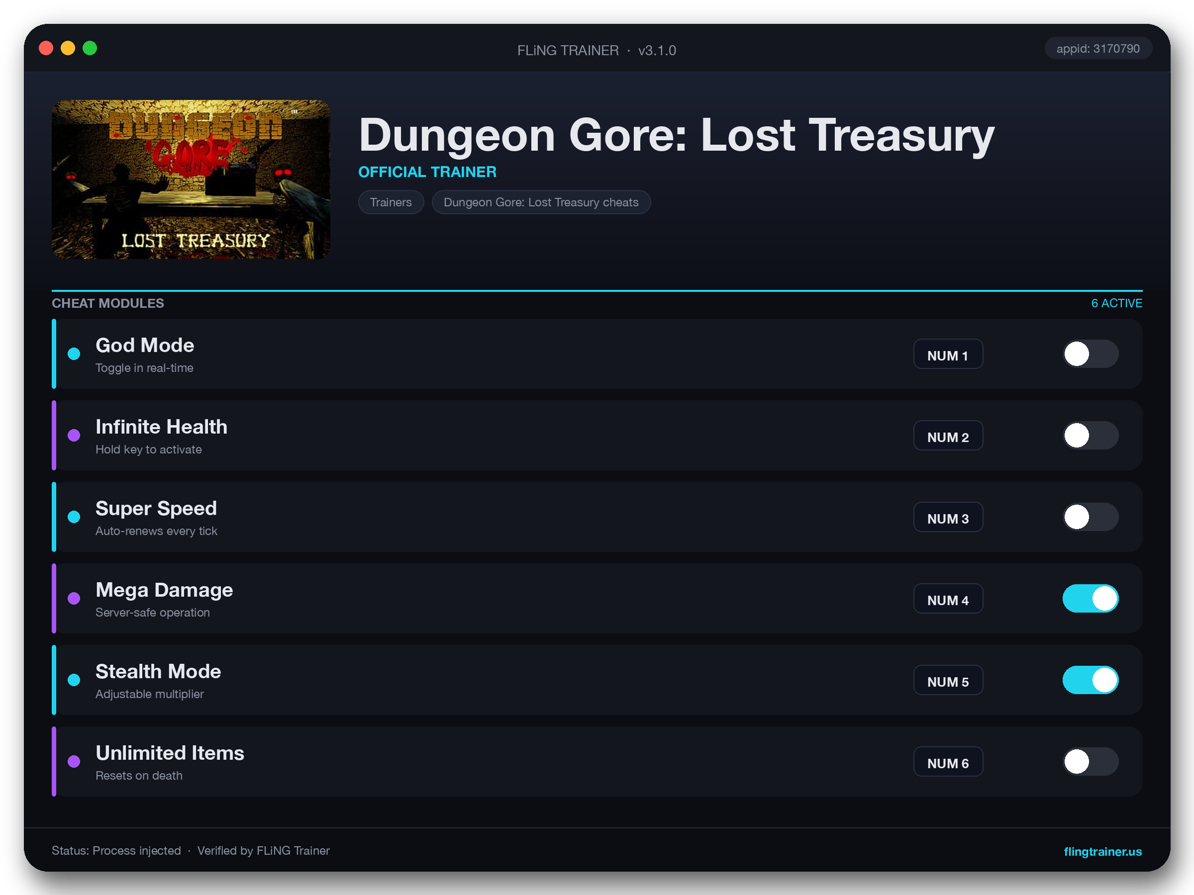 Dungeon Gore: Lost Treasury Trainer interface