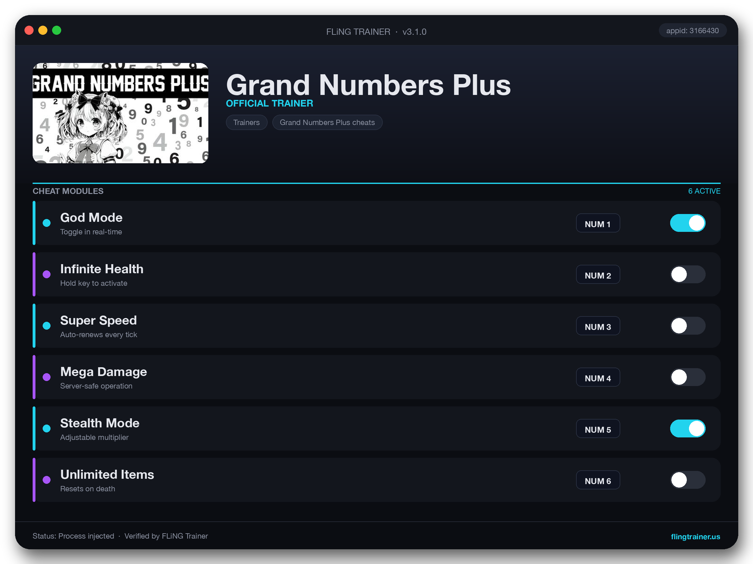 Grand Numbers Plus Trainer interface