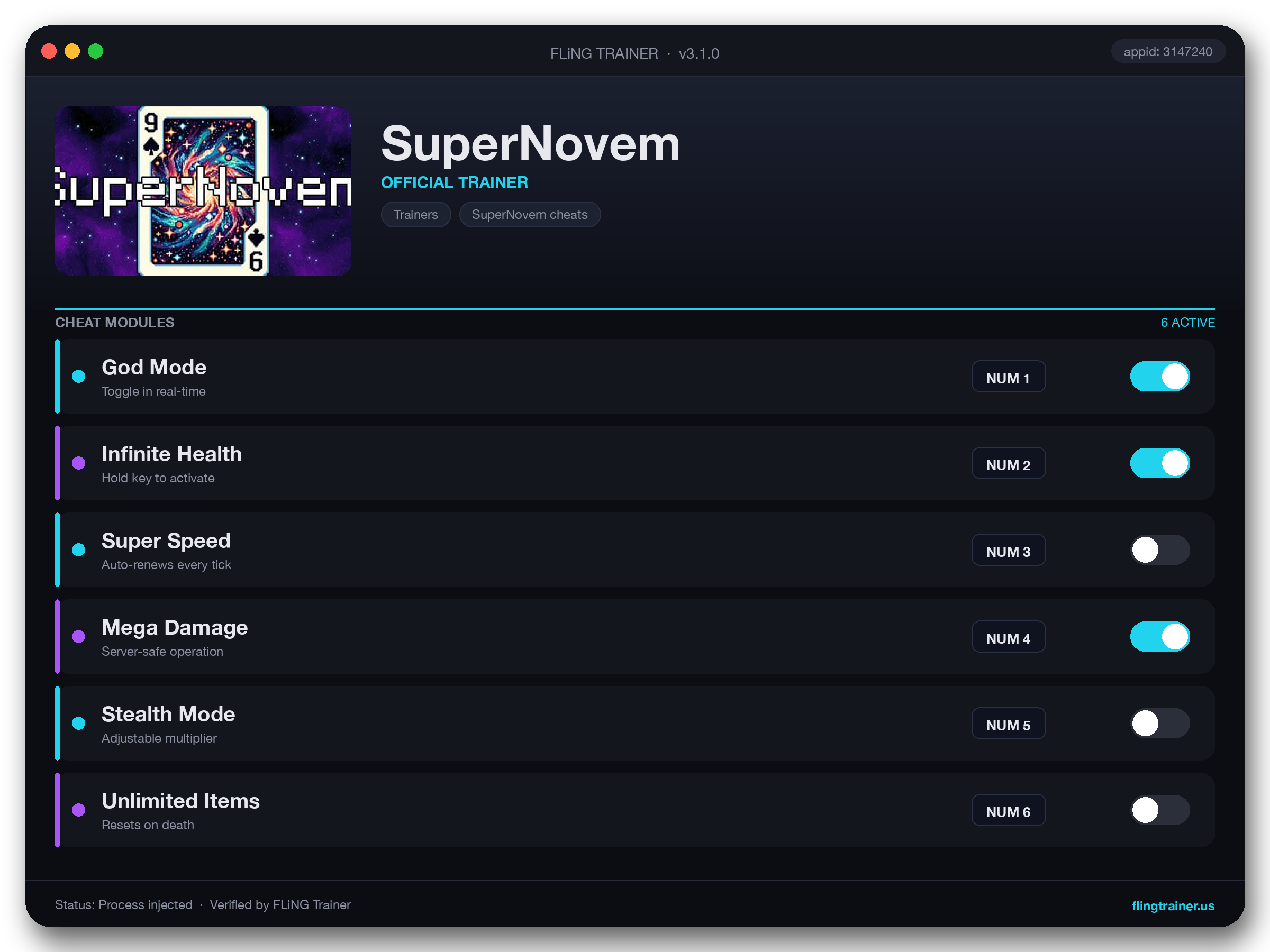 SuperNovem Trainer interface