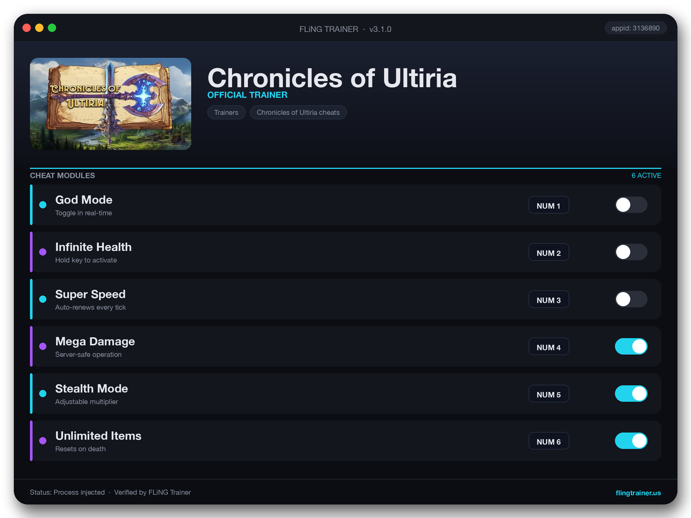 Chronicles of Ultiria Trainer interface