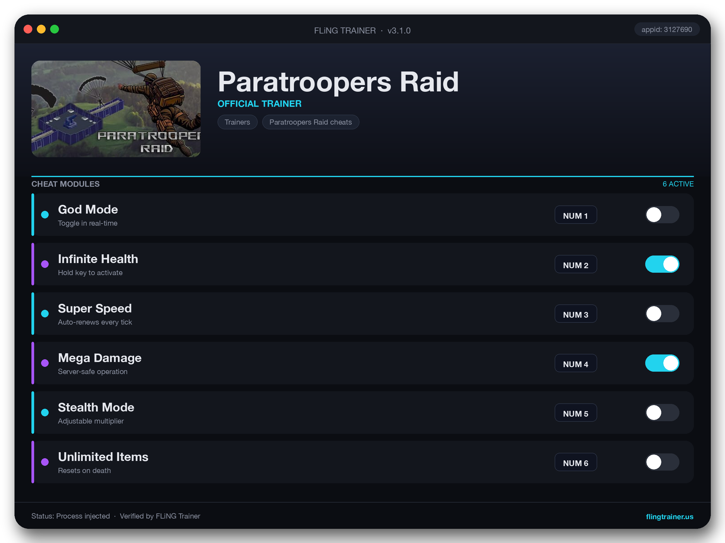 Paratroopers Raid Trainer interface