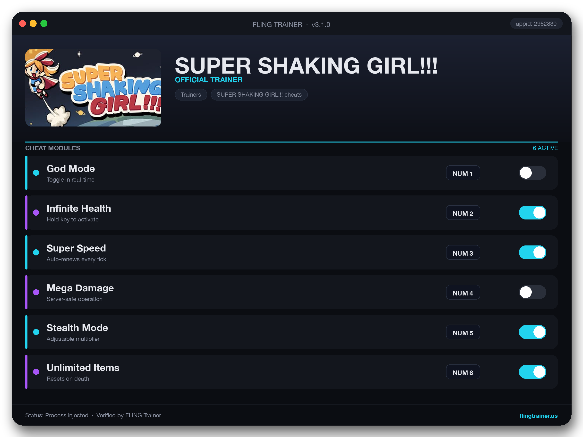 SUPER SHAKING GIRL!!! Trainer interface