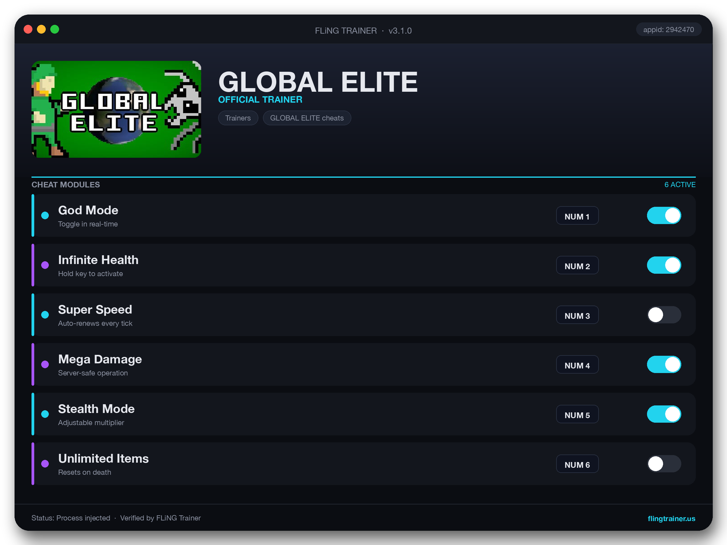 GLOBAL ELITE Trainer interface