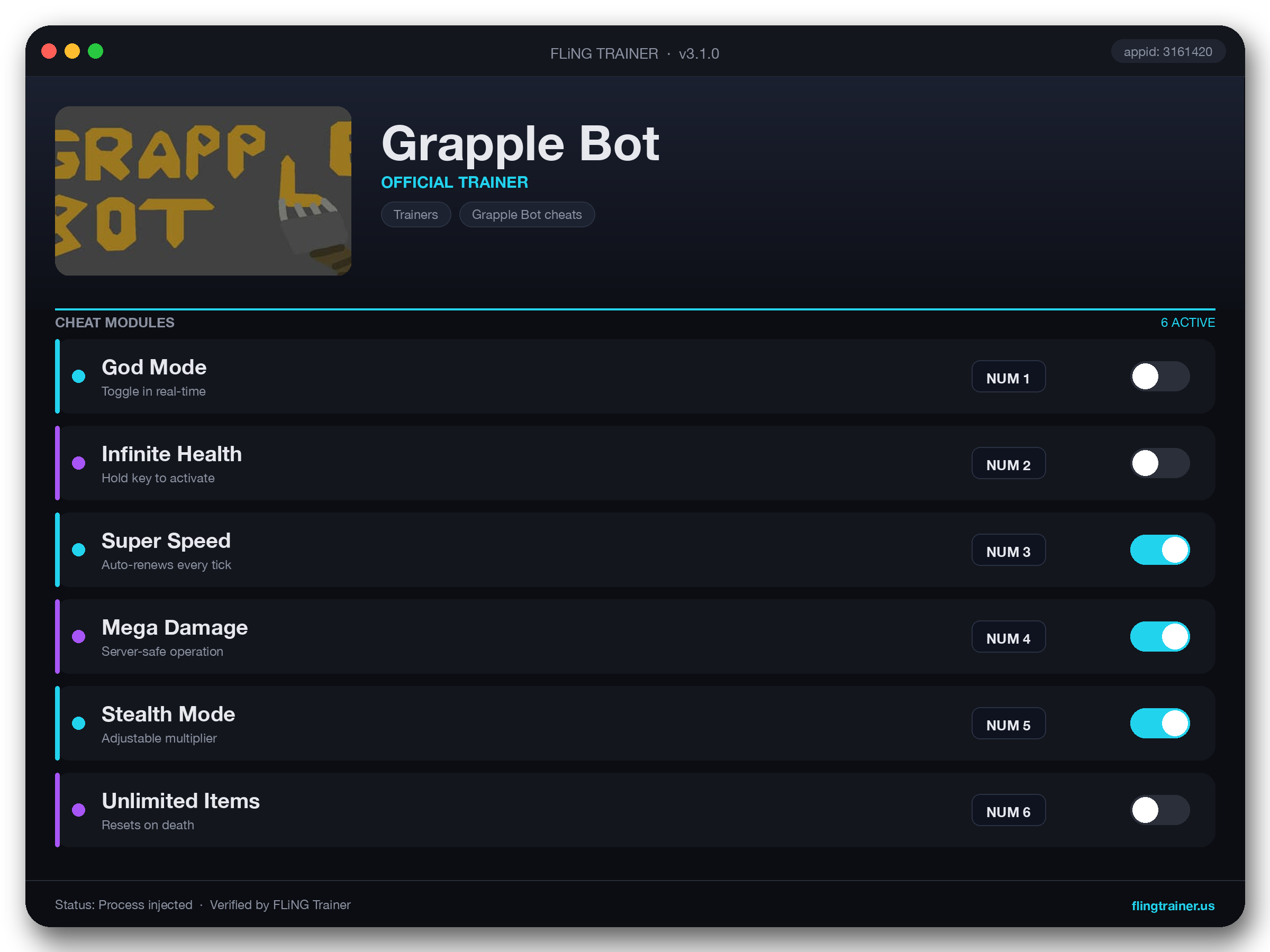 Grapple Bot Trainer interface