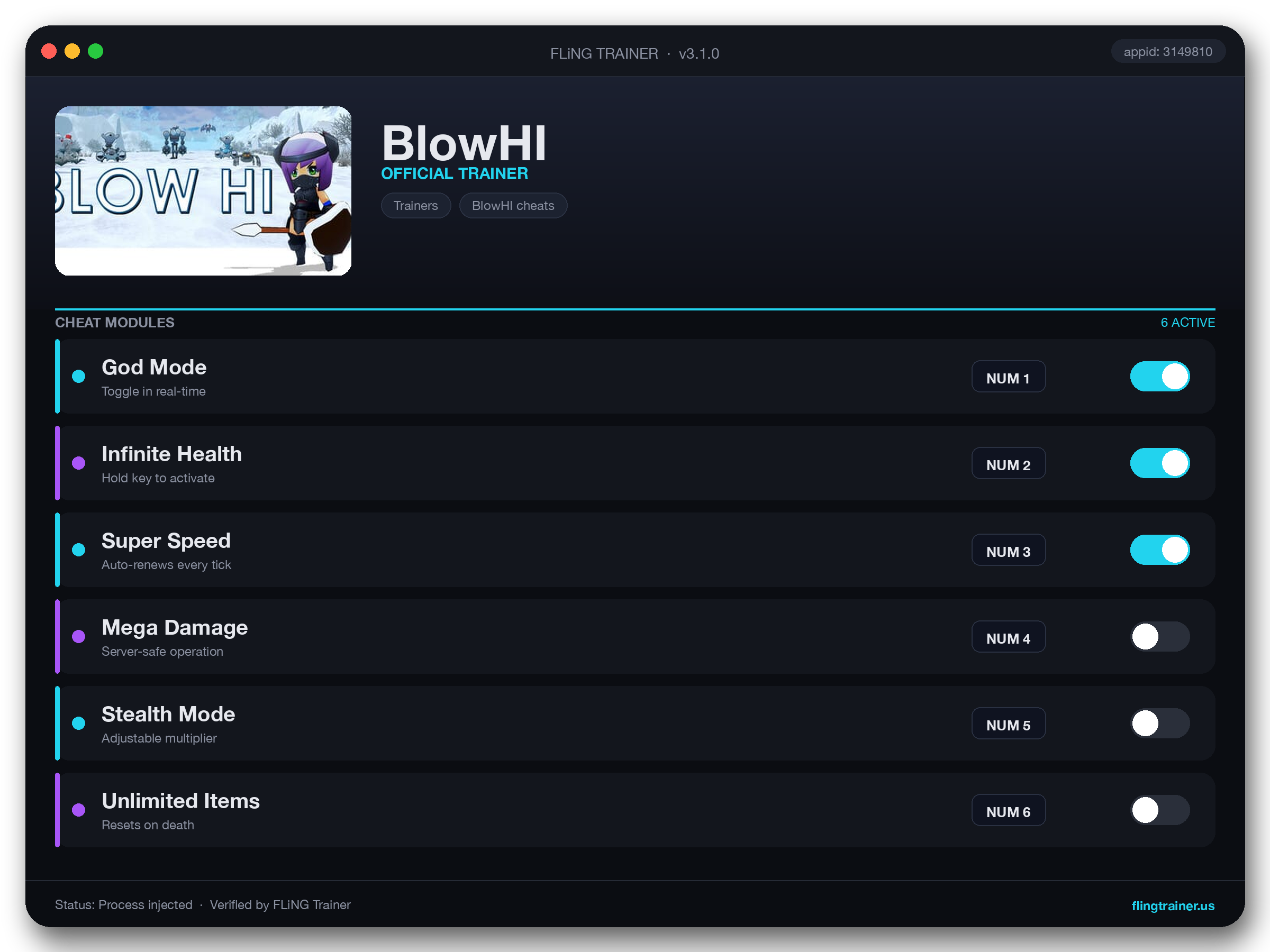BlowHI Trainer interface