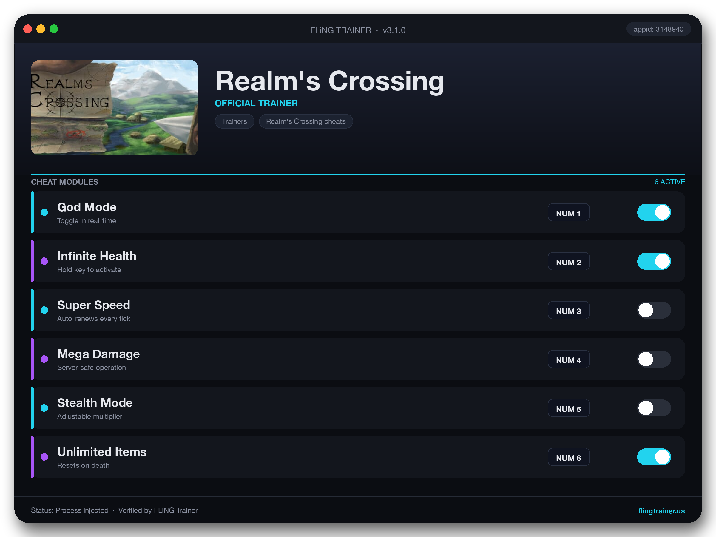 Realm's Crossing Trainer interface