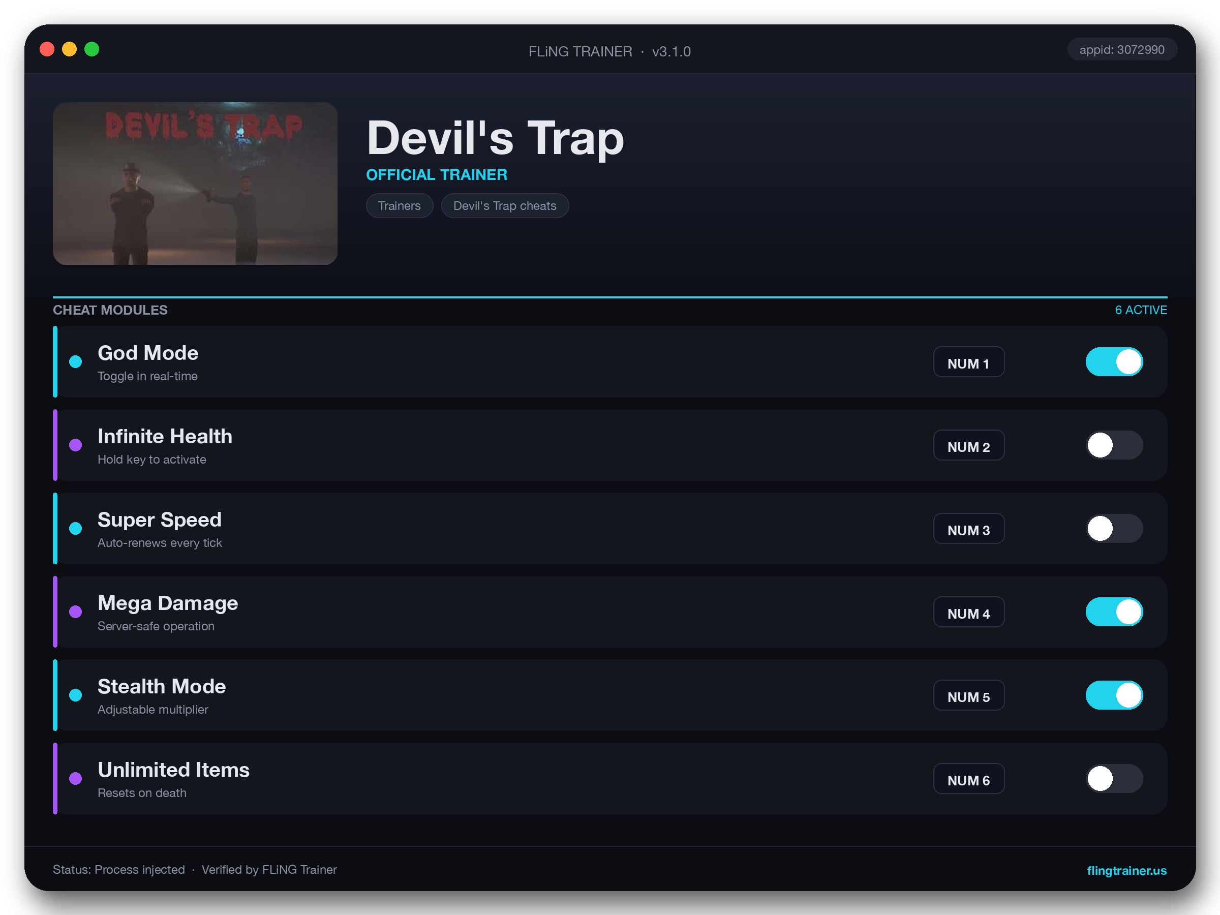 Devil's Trap Trainer interface