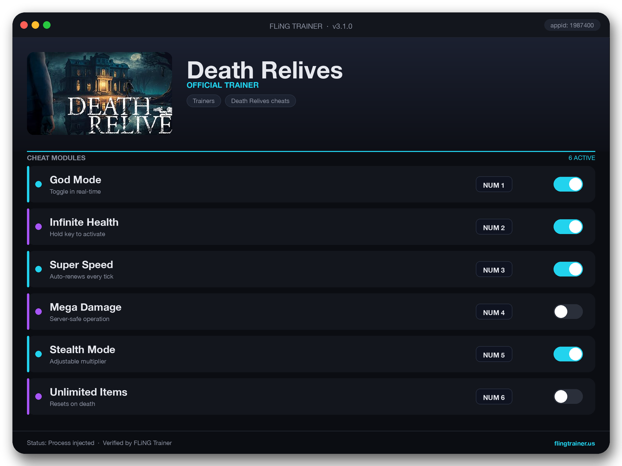 Death Relives Trainer interface