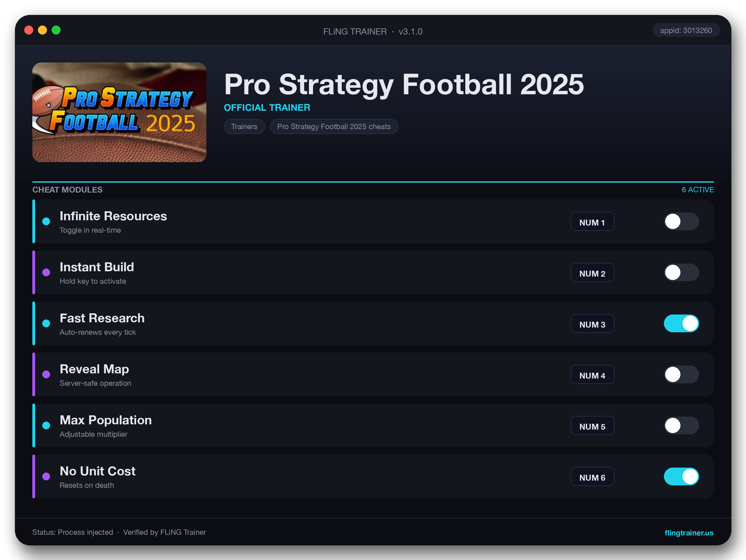 Pro Strategy Football 2025 Trainer interface