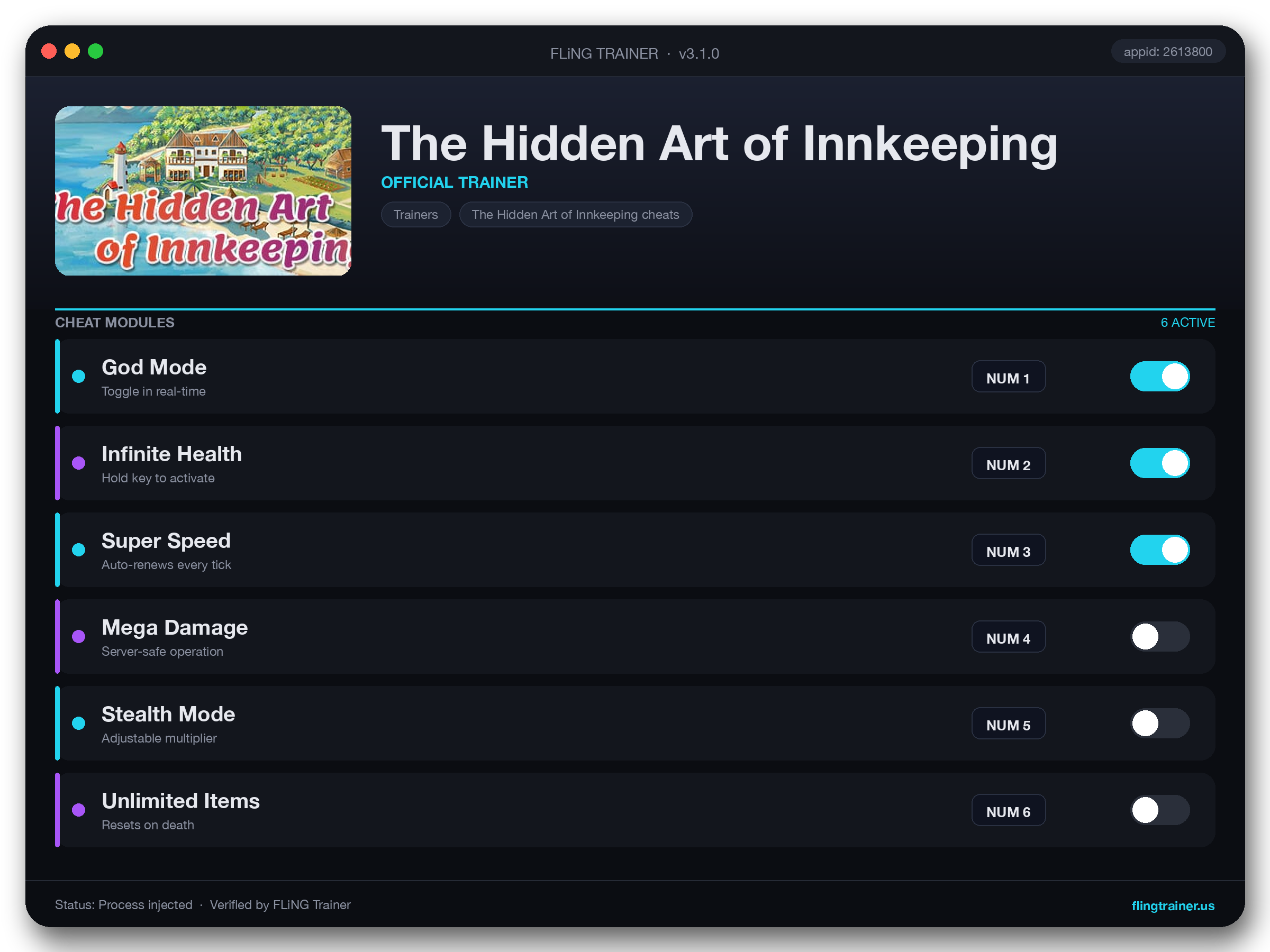 The Hidden Art of Innkeeping Trainer interface
