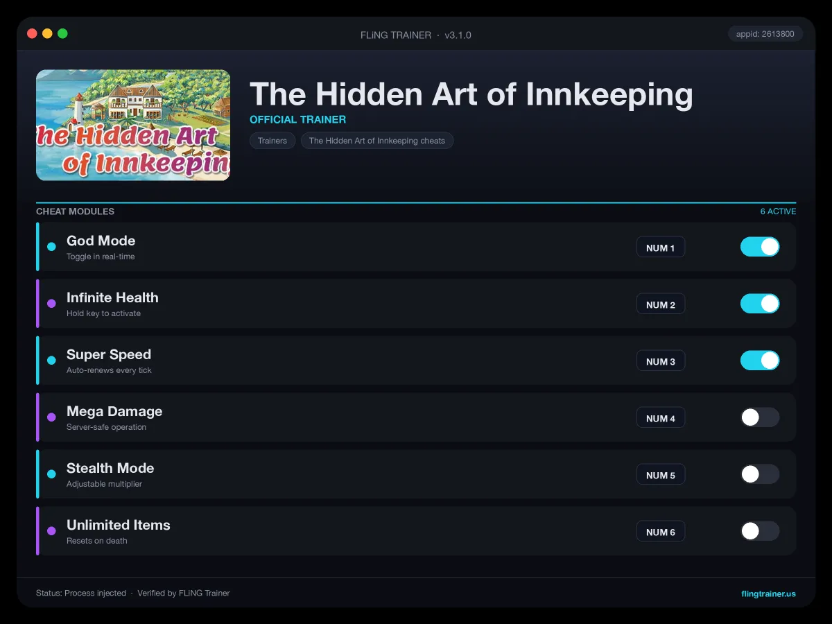 The Hidden Art of Innkeeping Trainer interface