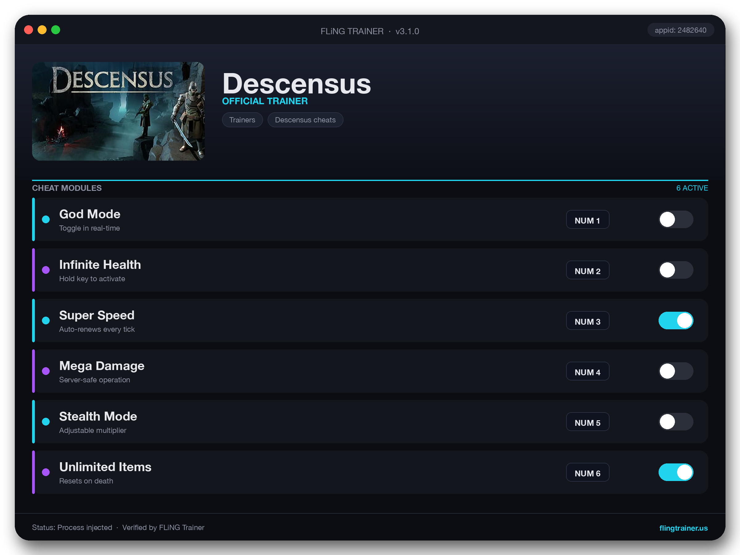 Descensus Trainer interface