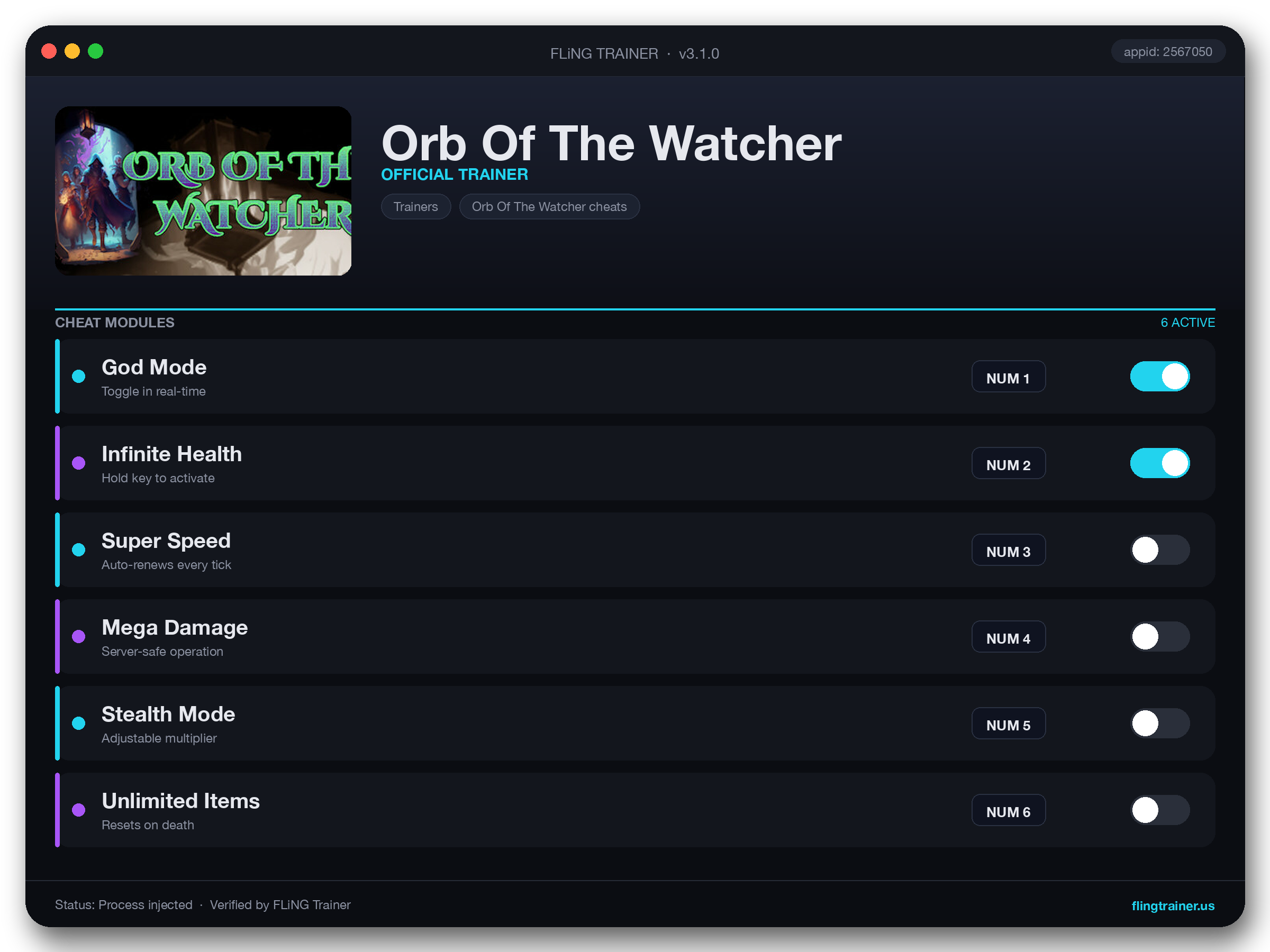 Orb Of The Watcher Trainer interface