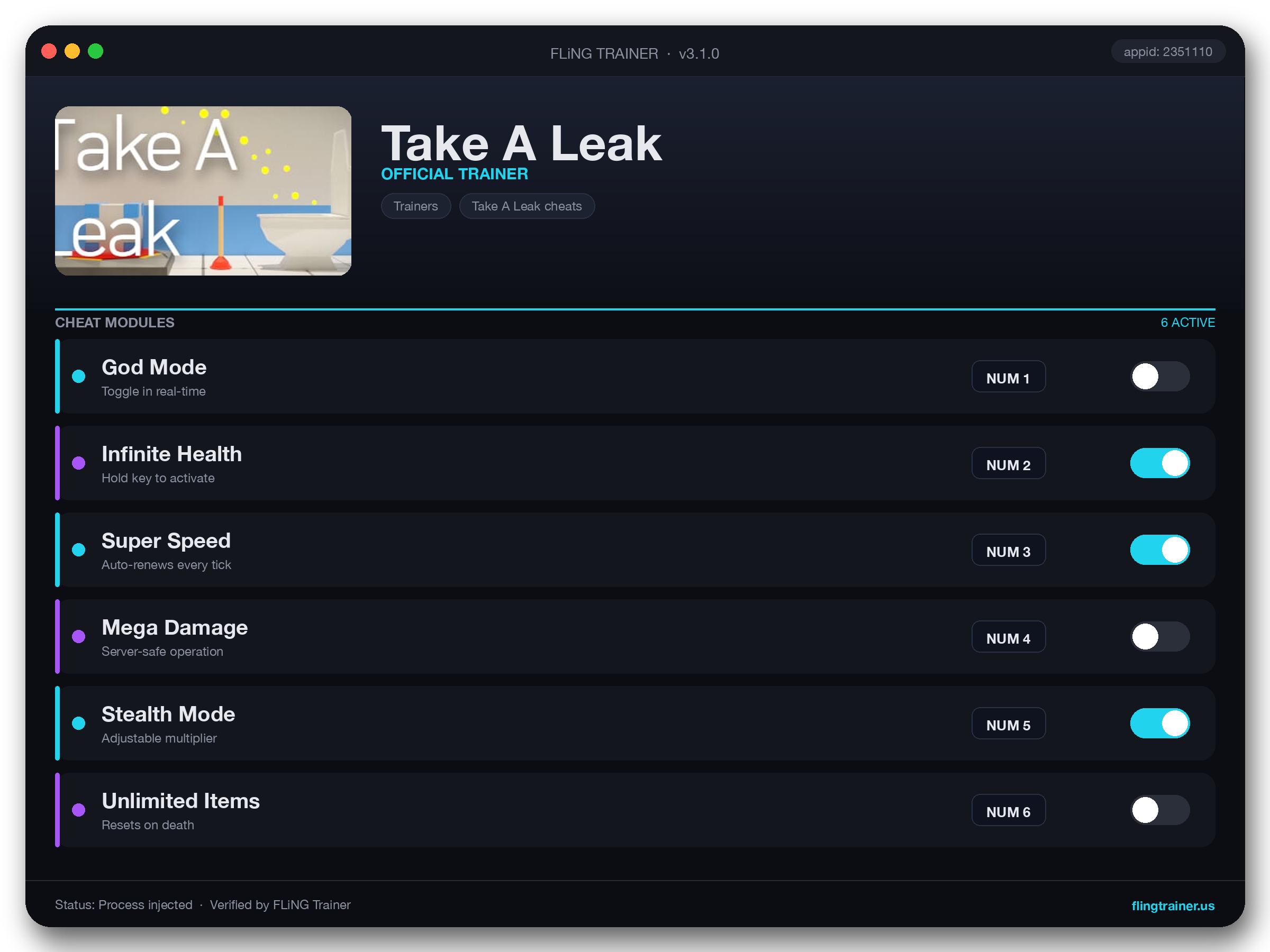 Take A Leak Trainer interface
