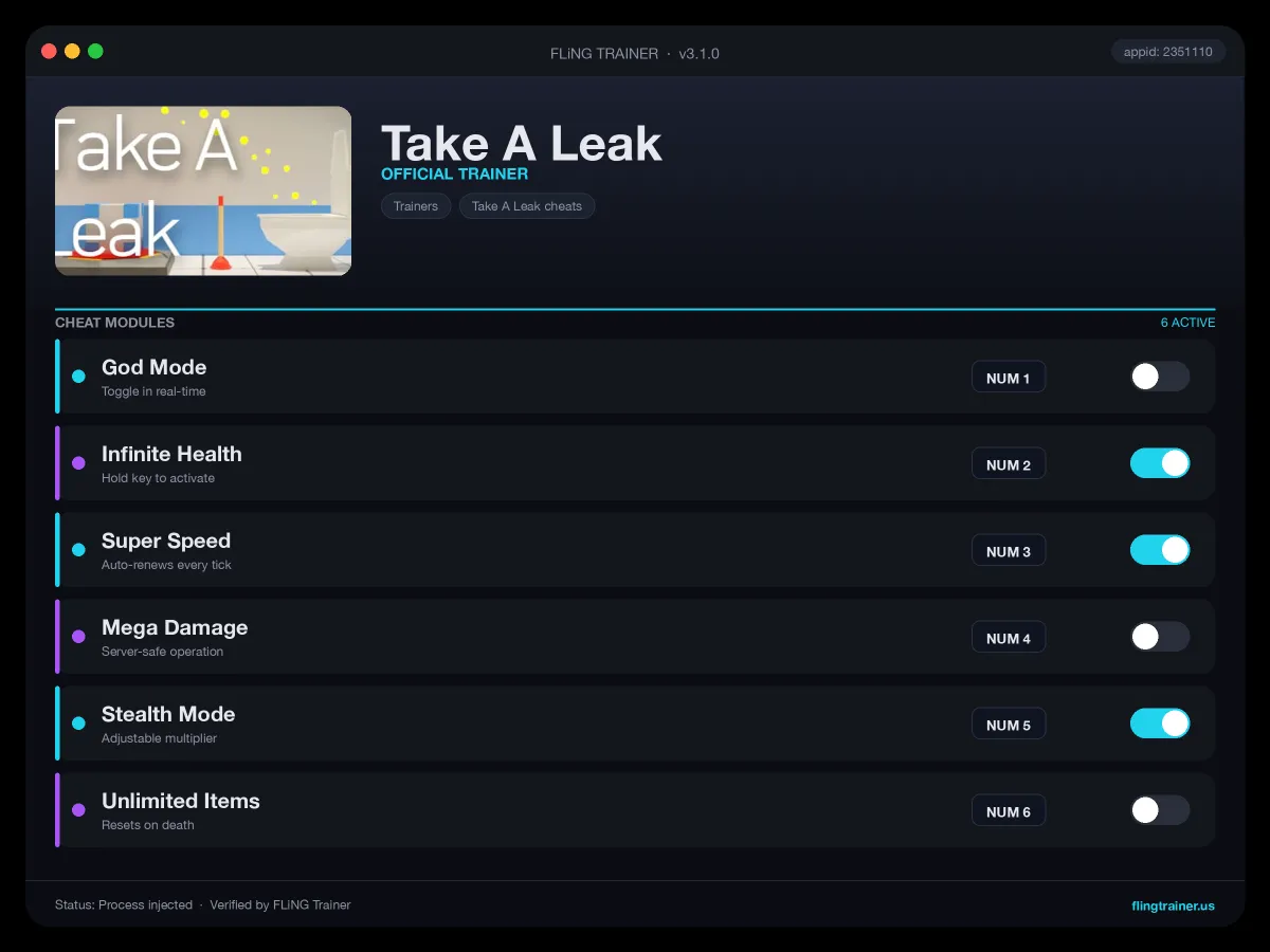 Take A Leak Trainer interface