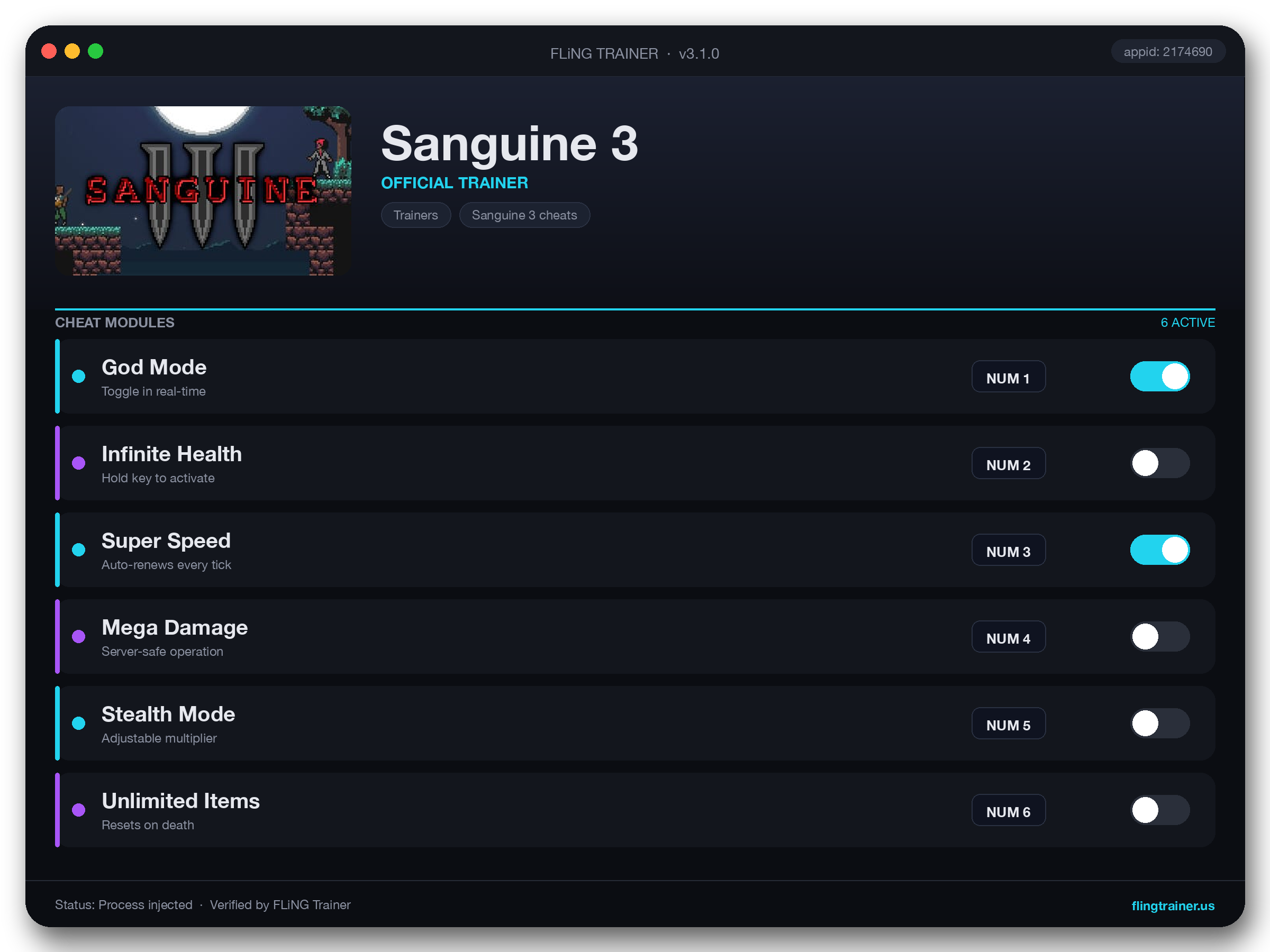 Sanguine 3 Trainer interface