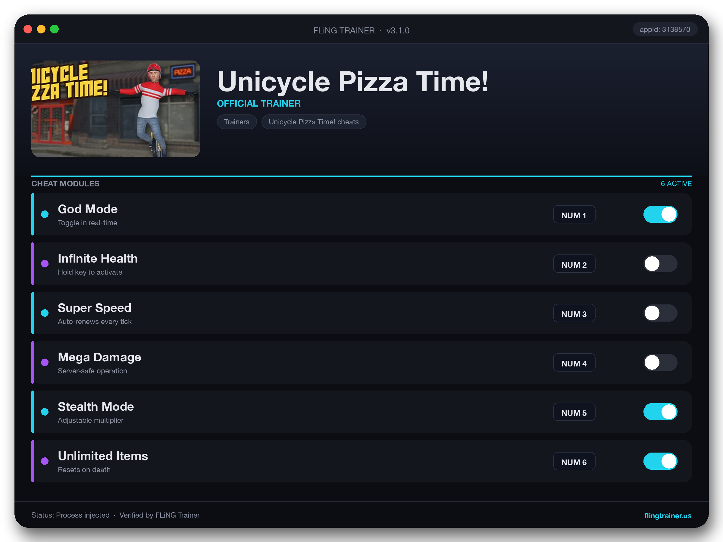 Unicycle Pizza Time! Trainer interface