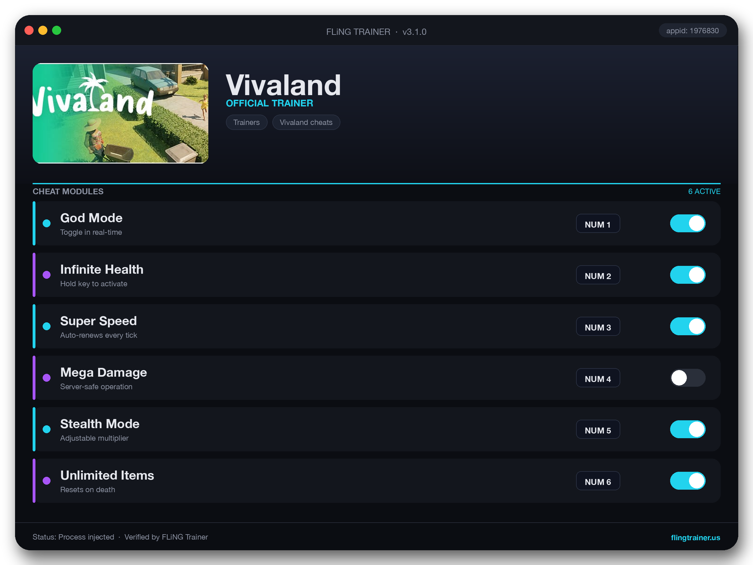 Vivaland Trainer interface