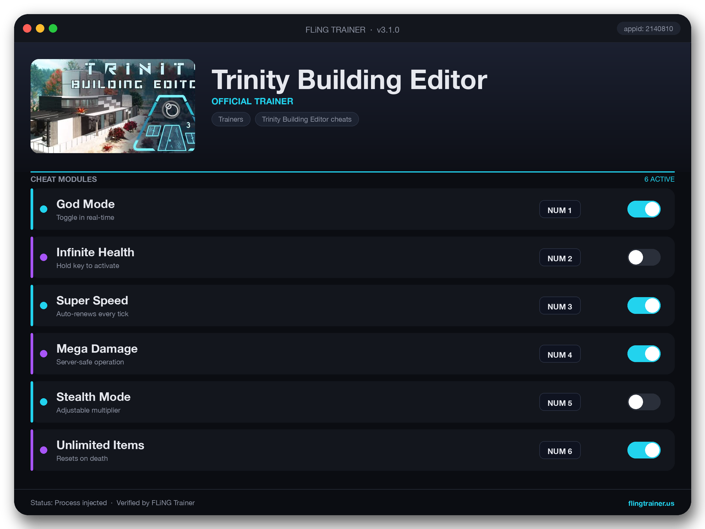 Trinity Building Editor Trainer interface
