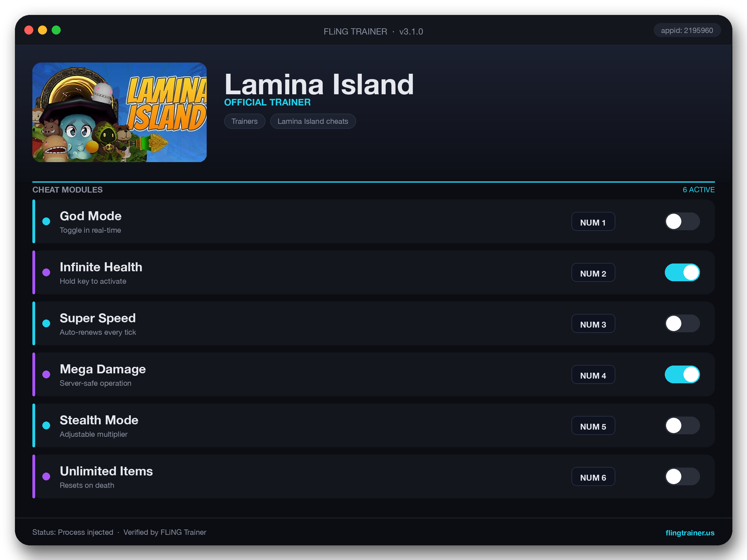 Lamina Island Trainer interface