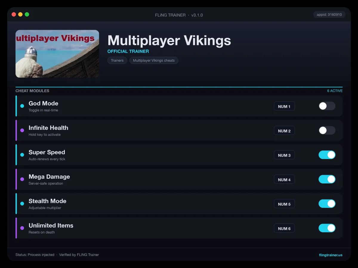Multiplayer Vikings Trainer interface