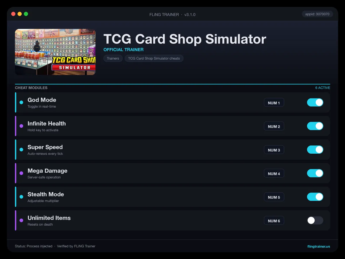 TCG Card Shop Simulator Trainer interface