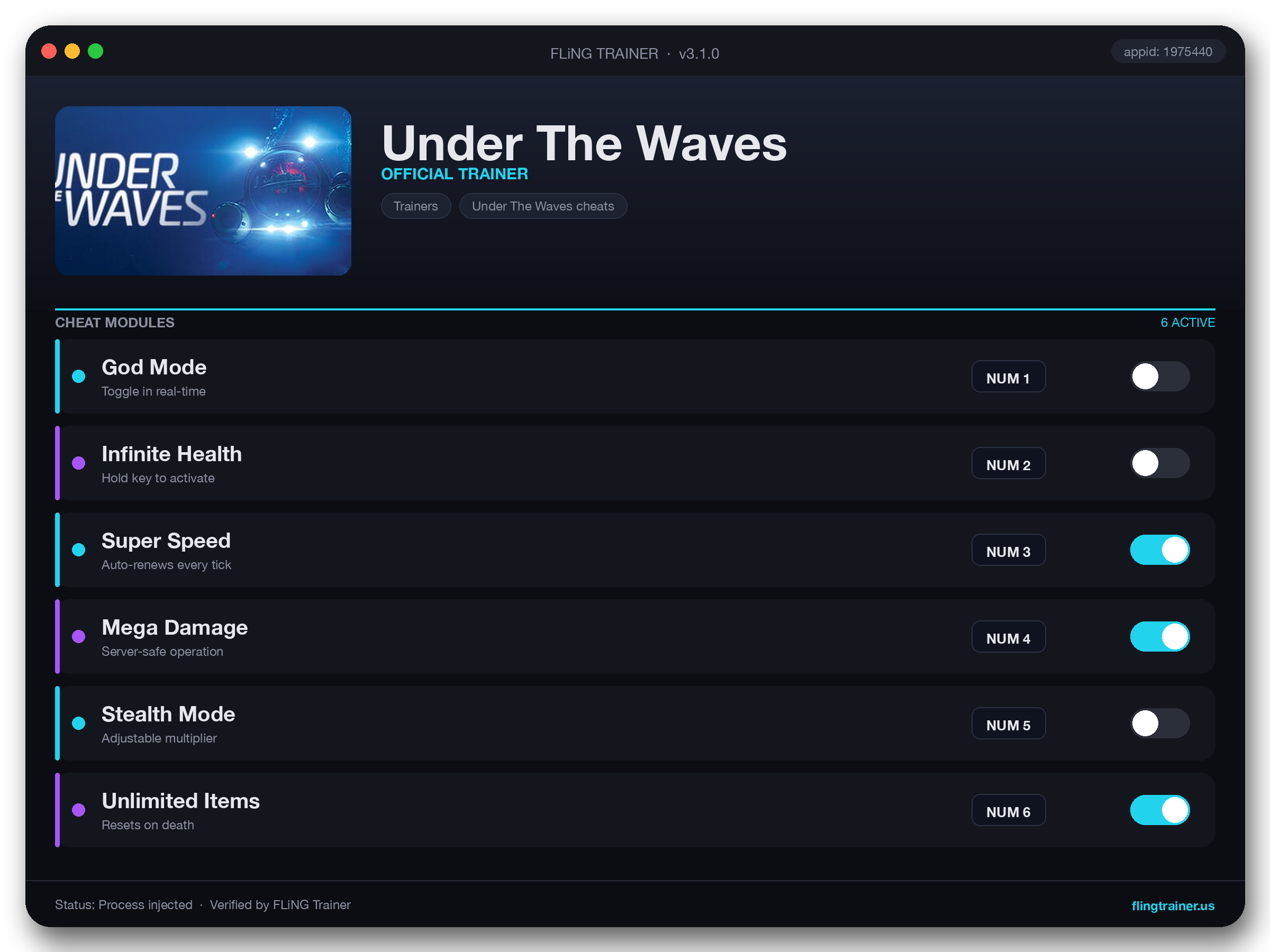 Under The Waves Trainer interface