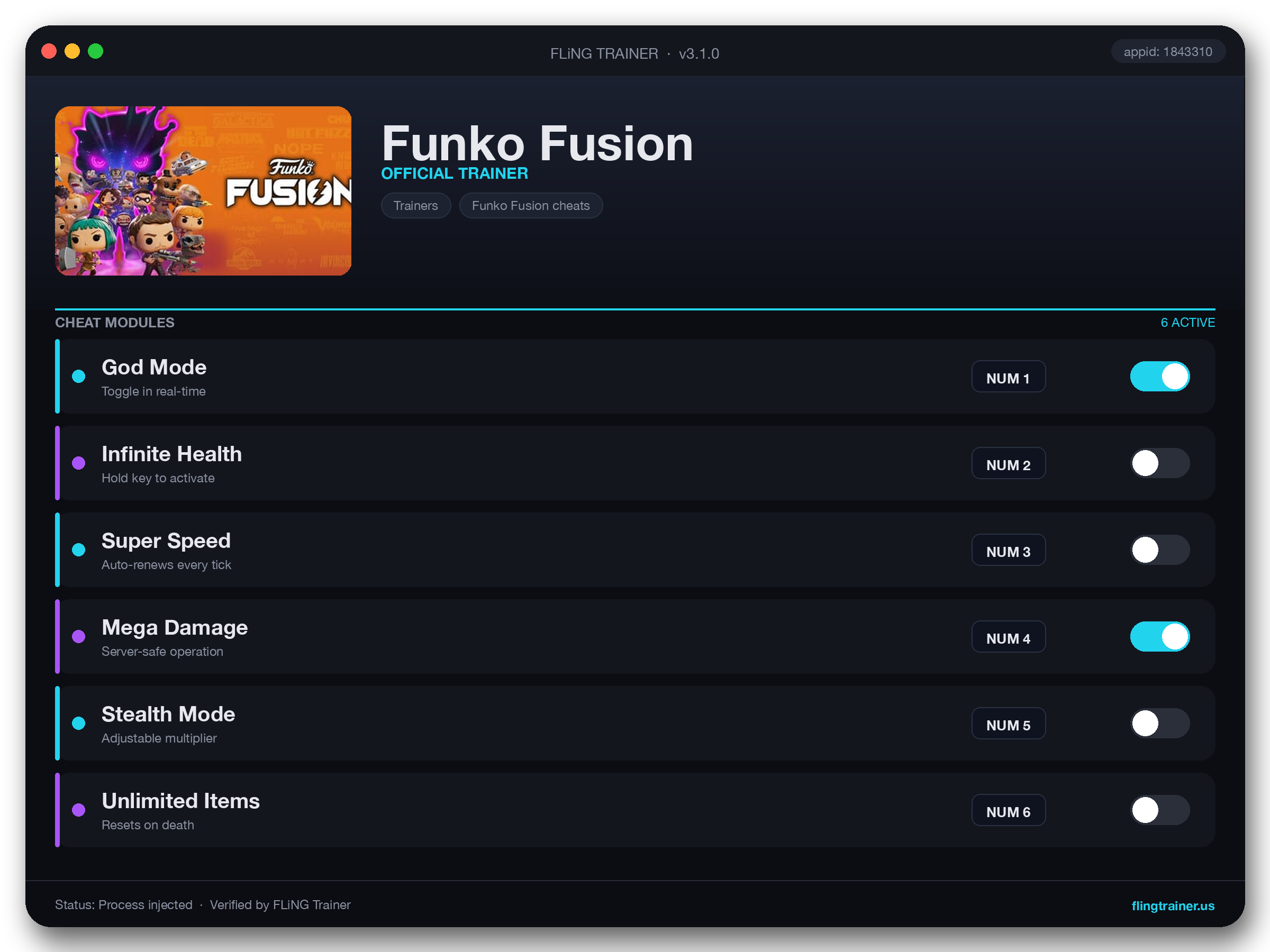 Funko Fusion Trainer interface