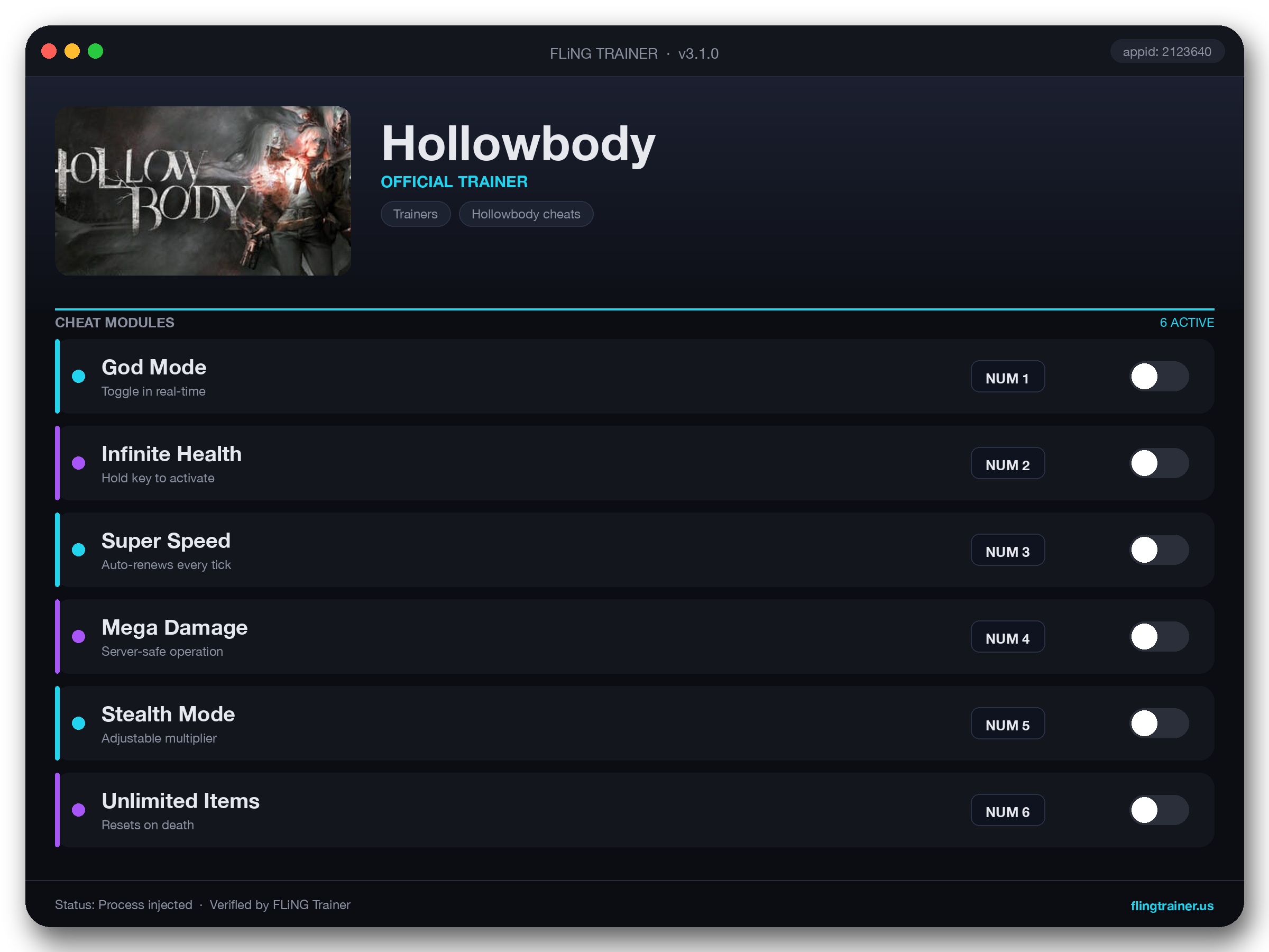 Hollowbody Trainer interface