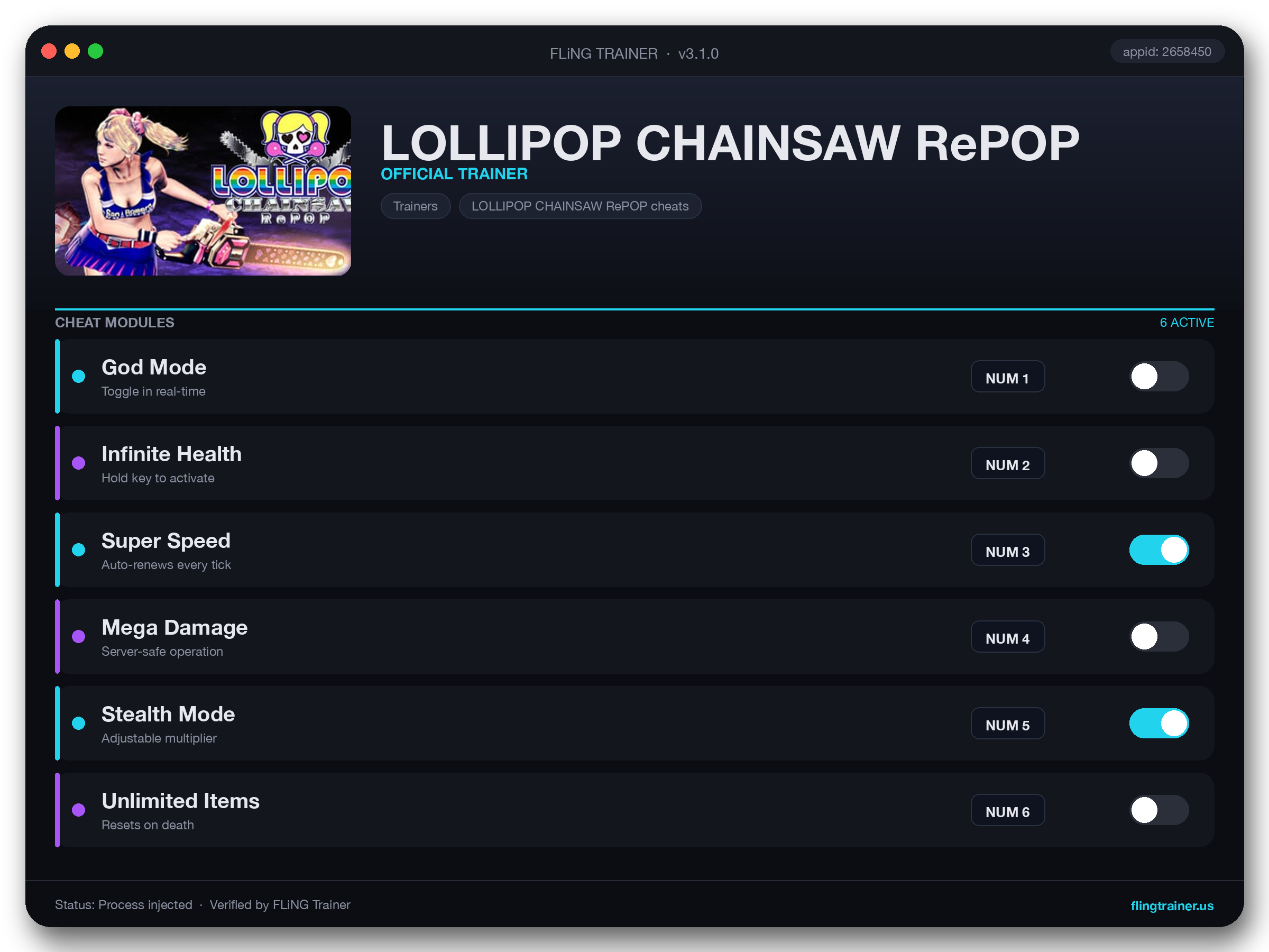 LOLLIPOP CHAINSAW RePOP Trainer interface