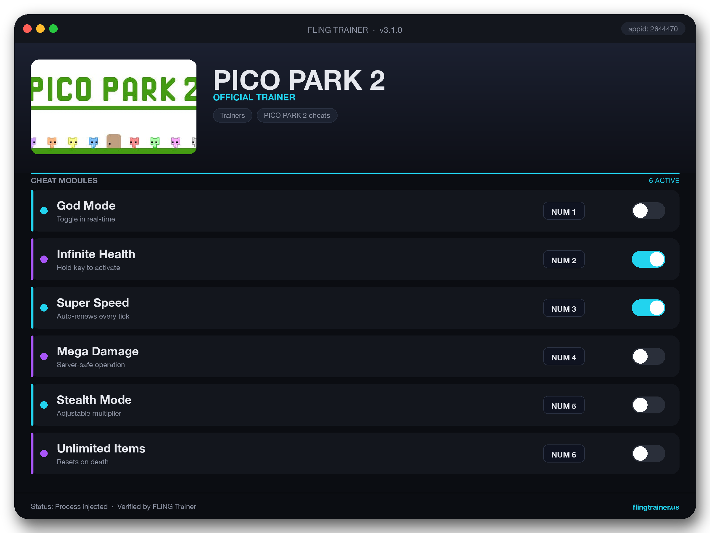 PICO PARK 2 Trainer interface