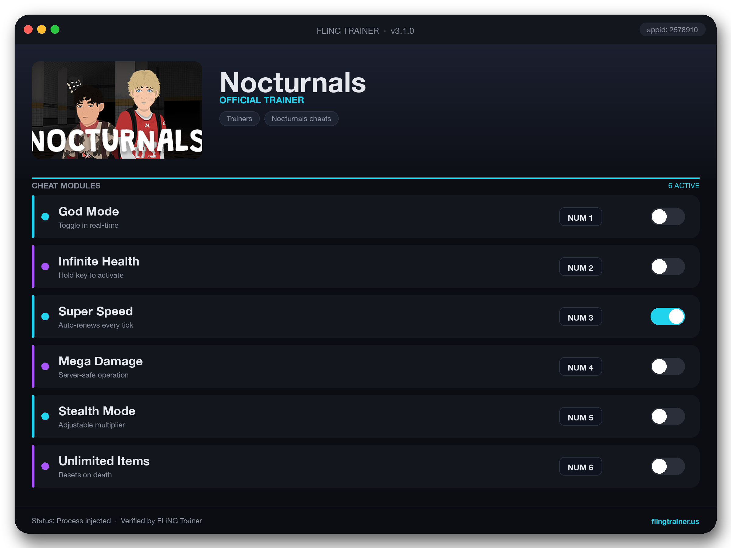 Nocturnals Trainer interface