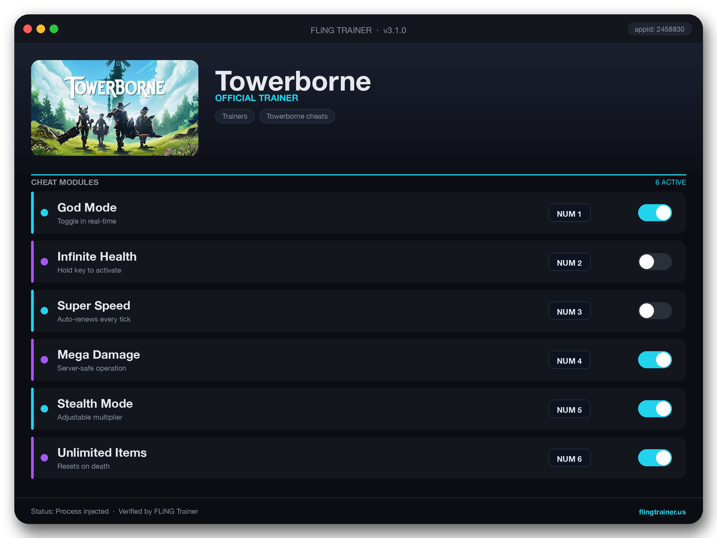 Towerborne Trainer interface