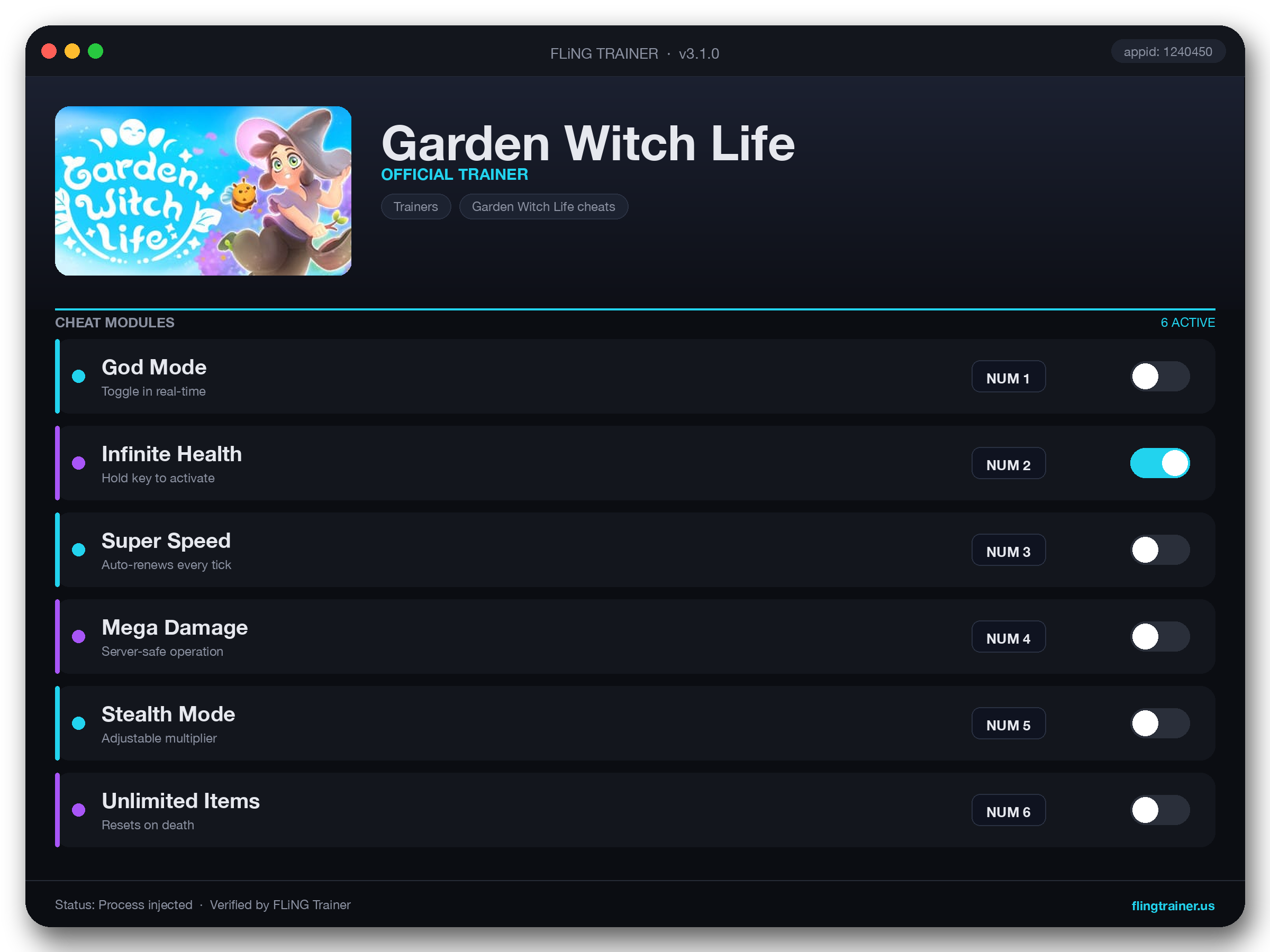 Garden Witch Life Trainer interface